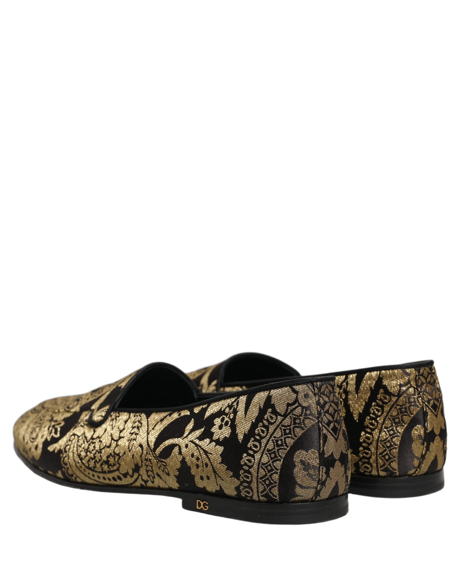 Dolce & Gabbana Gold Jacquard Leather Slip On Loafers Shoes | Regal Royce