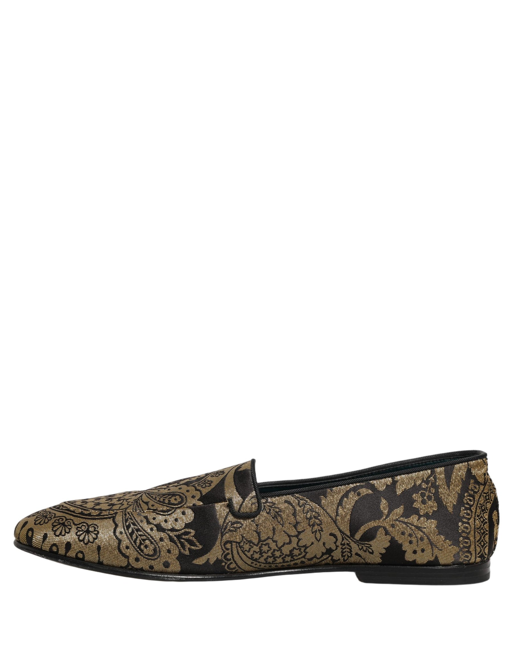 Dolce & Gabbana Gold Jacquard Leather Slip On Loafers Shoes | Regal Royce