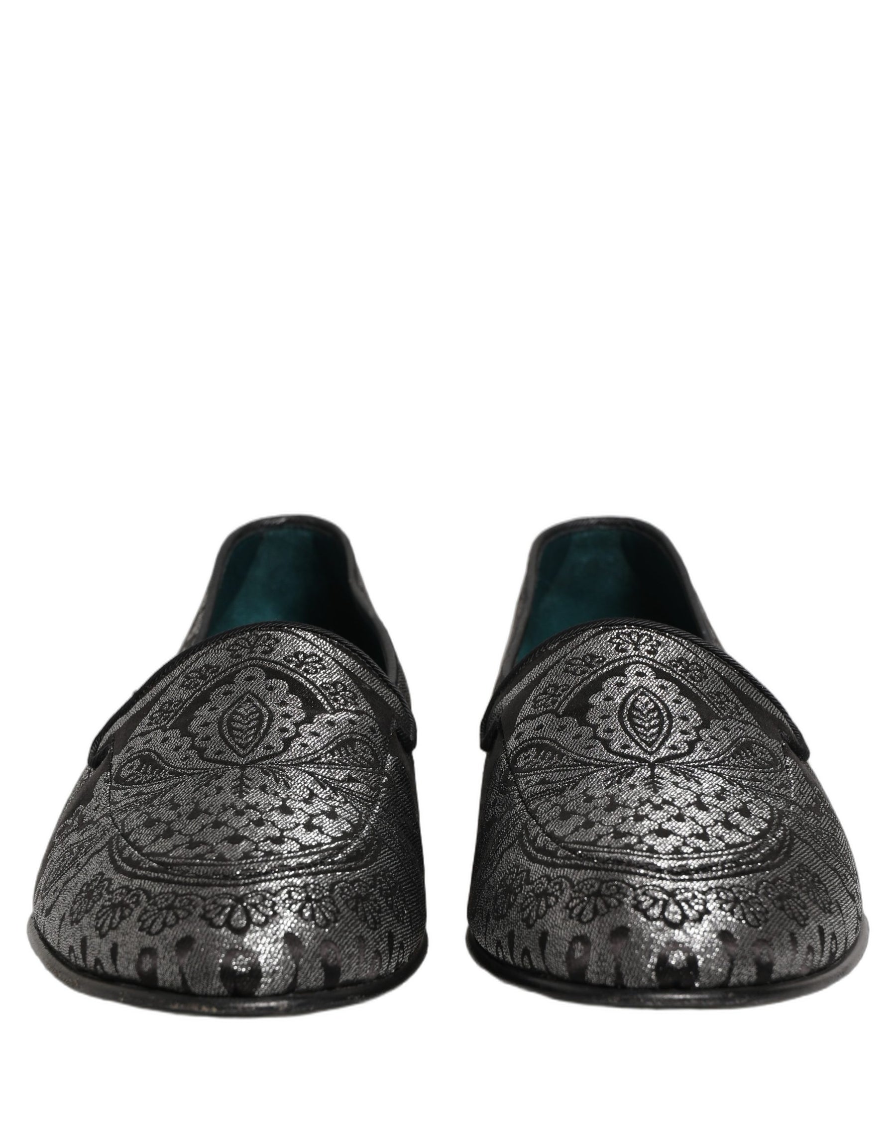 Dolce & Gabbana Silver Jacquard Leather Slip On Loafers Shoes | Regal Royce
