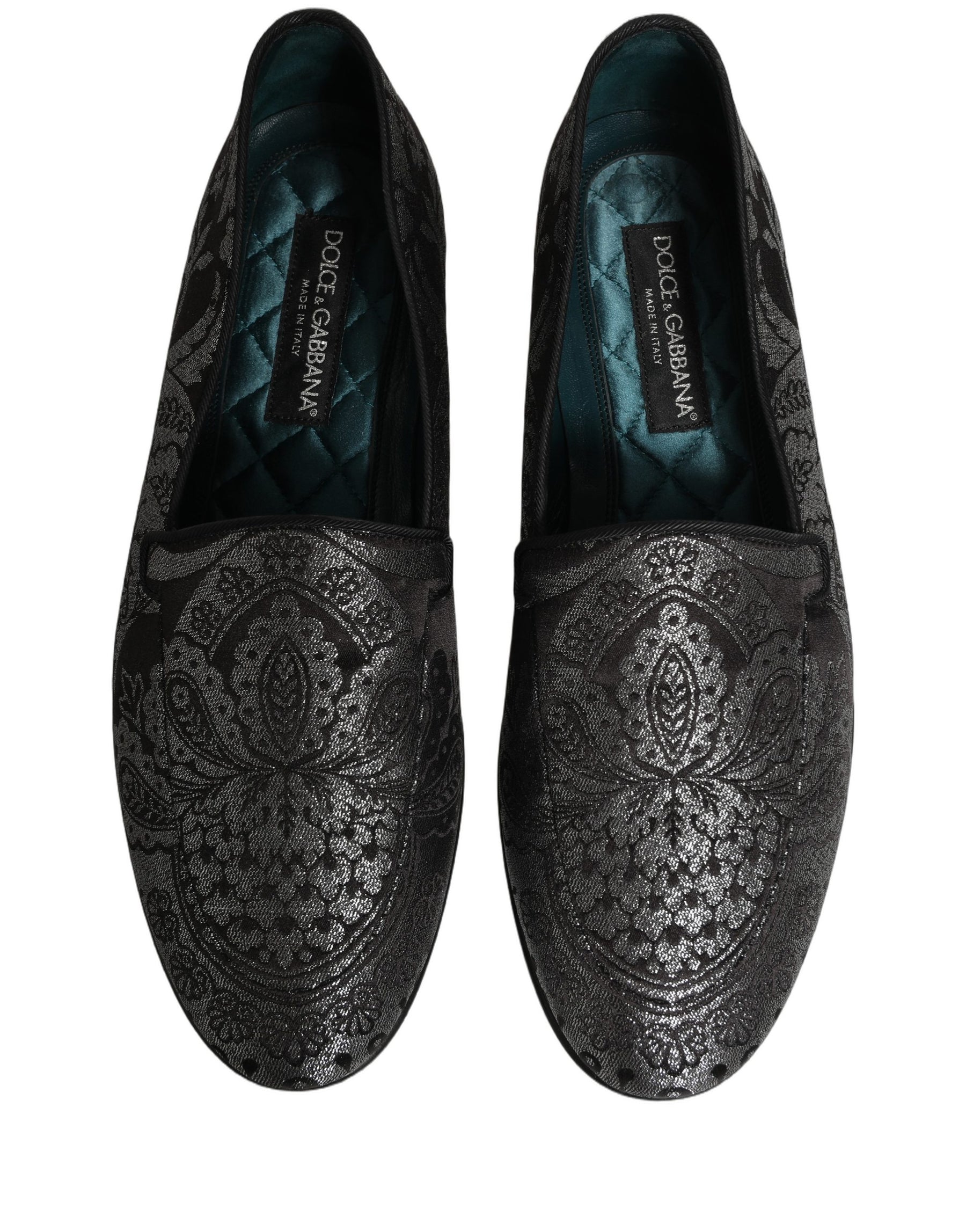 Dolce & Gabbana Silver Jacquard Leather Slip On Loafers Shoes | Regal Royce