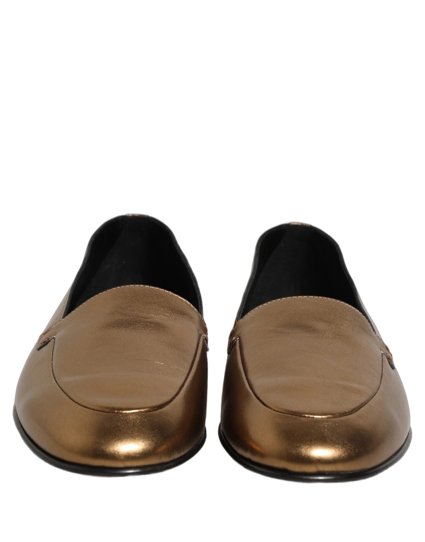 Dolce & Gabbana Gold Leather DG Logo Slip On Men Loafers Shoes | Regal Royce