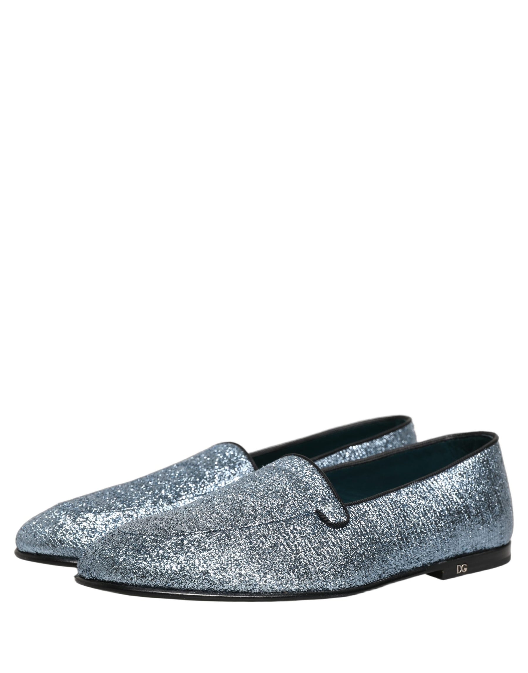 Dolce & Gabbana Blue Glitter Lurex DG Logo Dress Loafers Shoes | Regal Royce