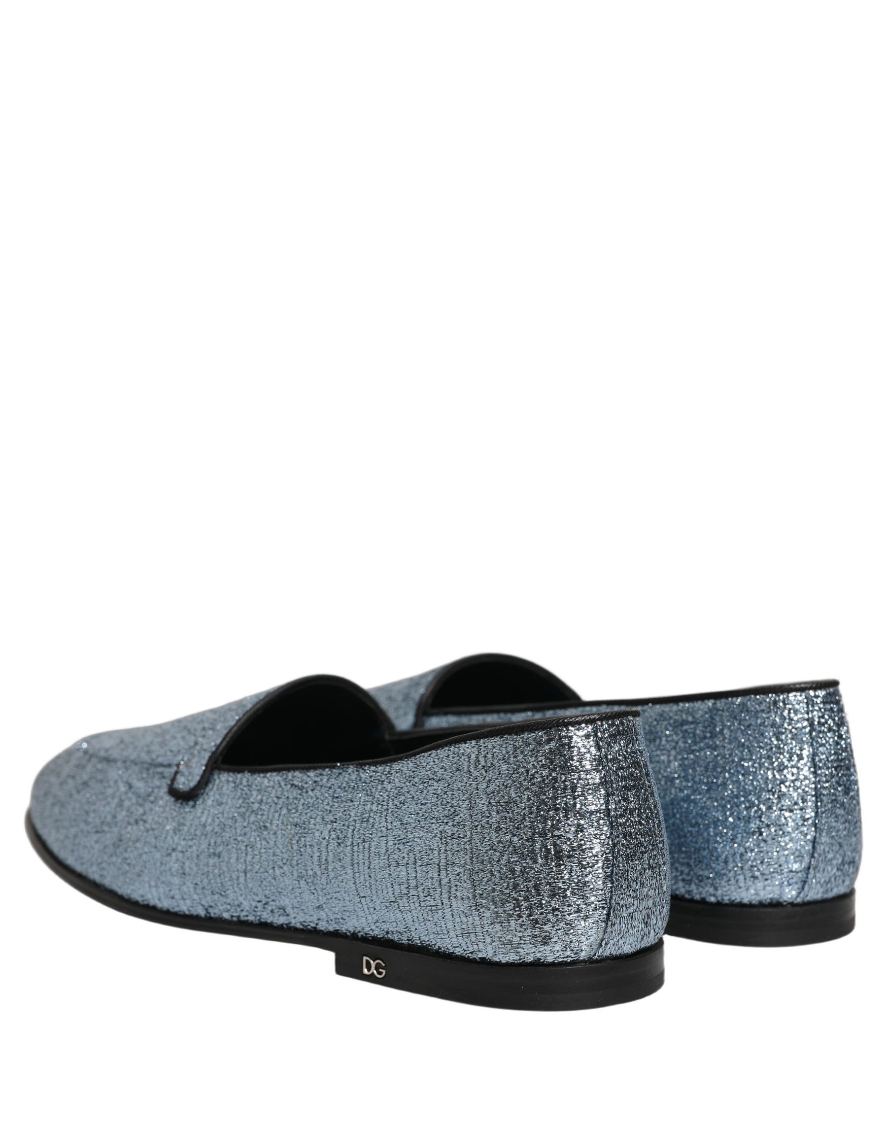 Dolce & Gabbana Blue Glitter Lurex DG Logo Dress Loafers Shoes | Regal Royce