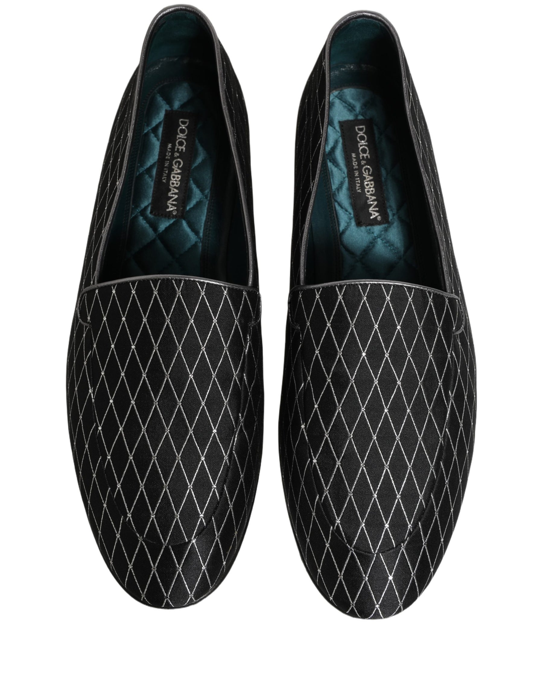 Dolce & Gabbana Black Velvet Diamond Stitched Loafers Shoes | Regal Royce