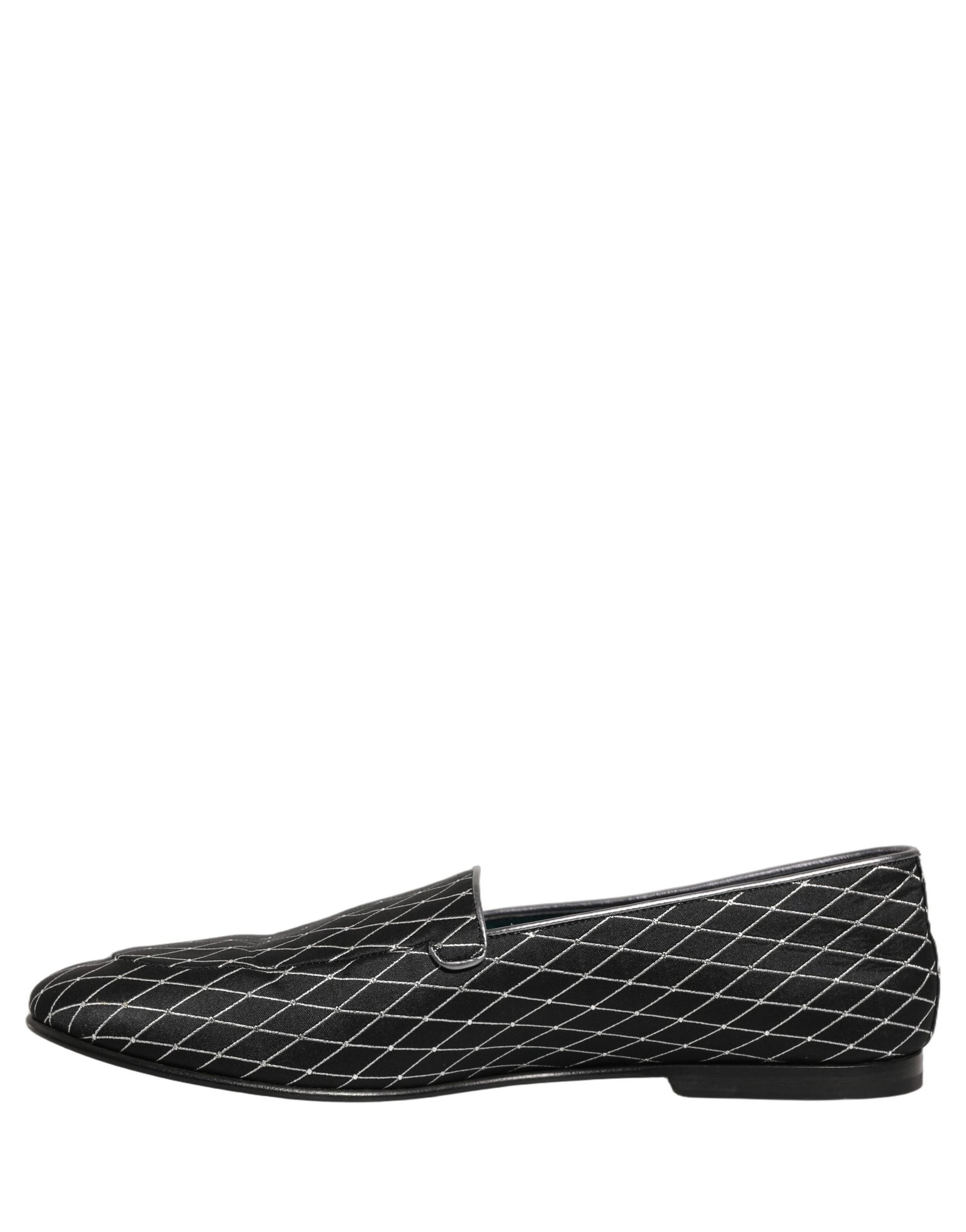 Dolce & Gabbana Black Velvet Diamond Stitched Loafers Shoes | Regal Royce