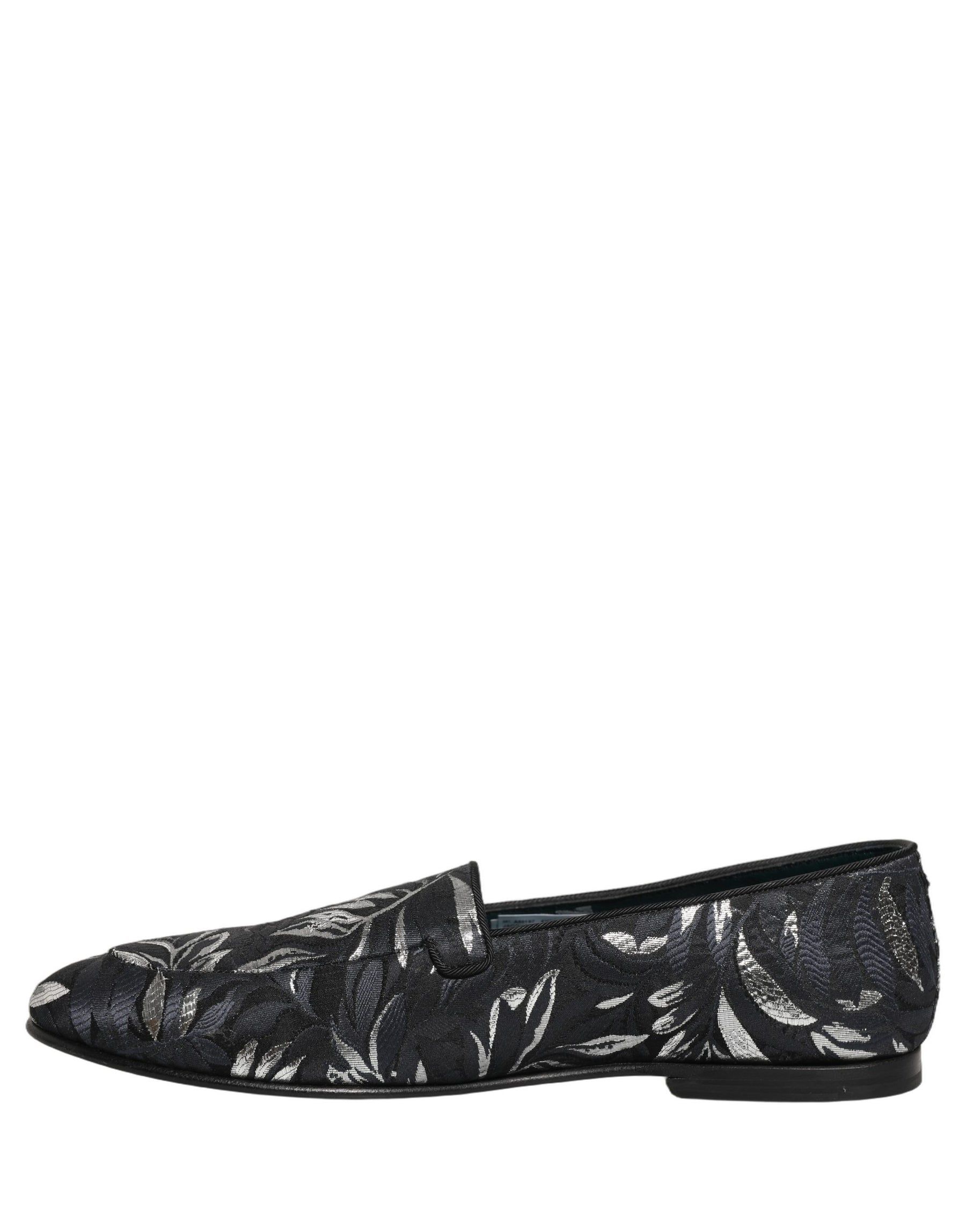 Dolce & Gabbana Black Leaf Embroidery Dress Men Loafers Shoes | Regal Royce