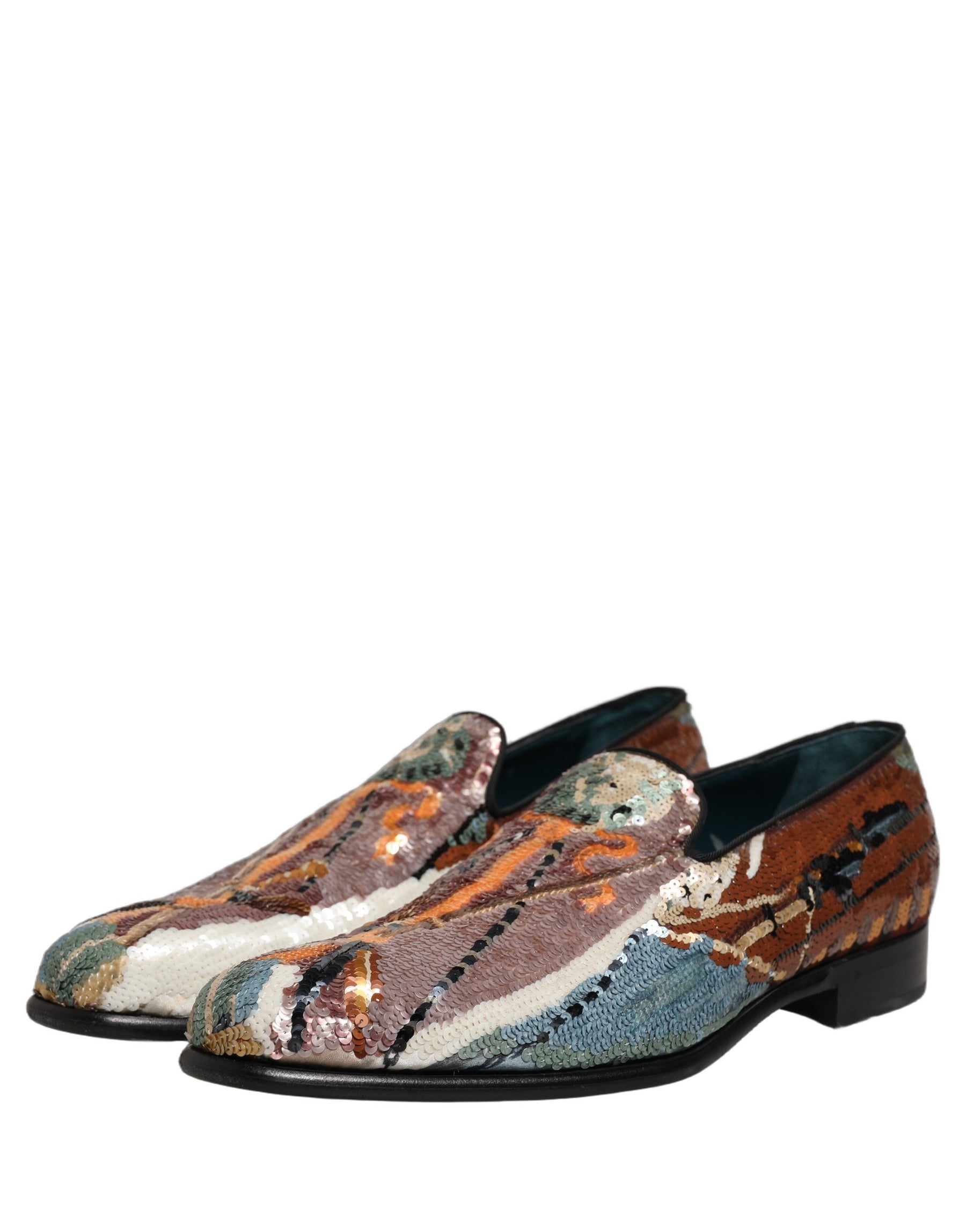 Dolce & Gabbana Multicolor Embroidered Sequin Loafers Shoes | Regal Royce