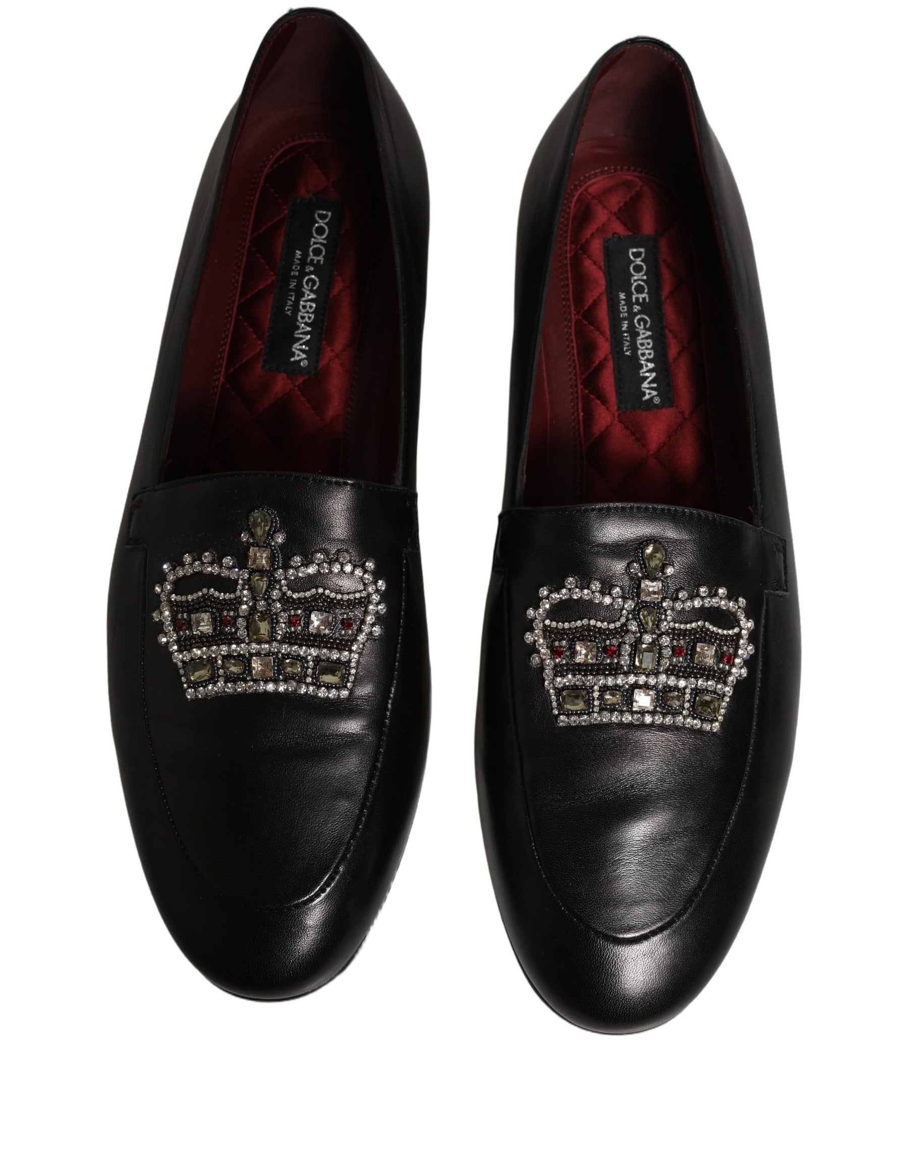 Dolce & Gabbana Black Leather Crown Embellished Loafers Shoes | Regal Royce