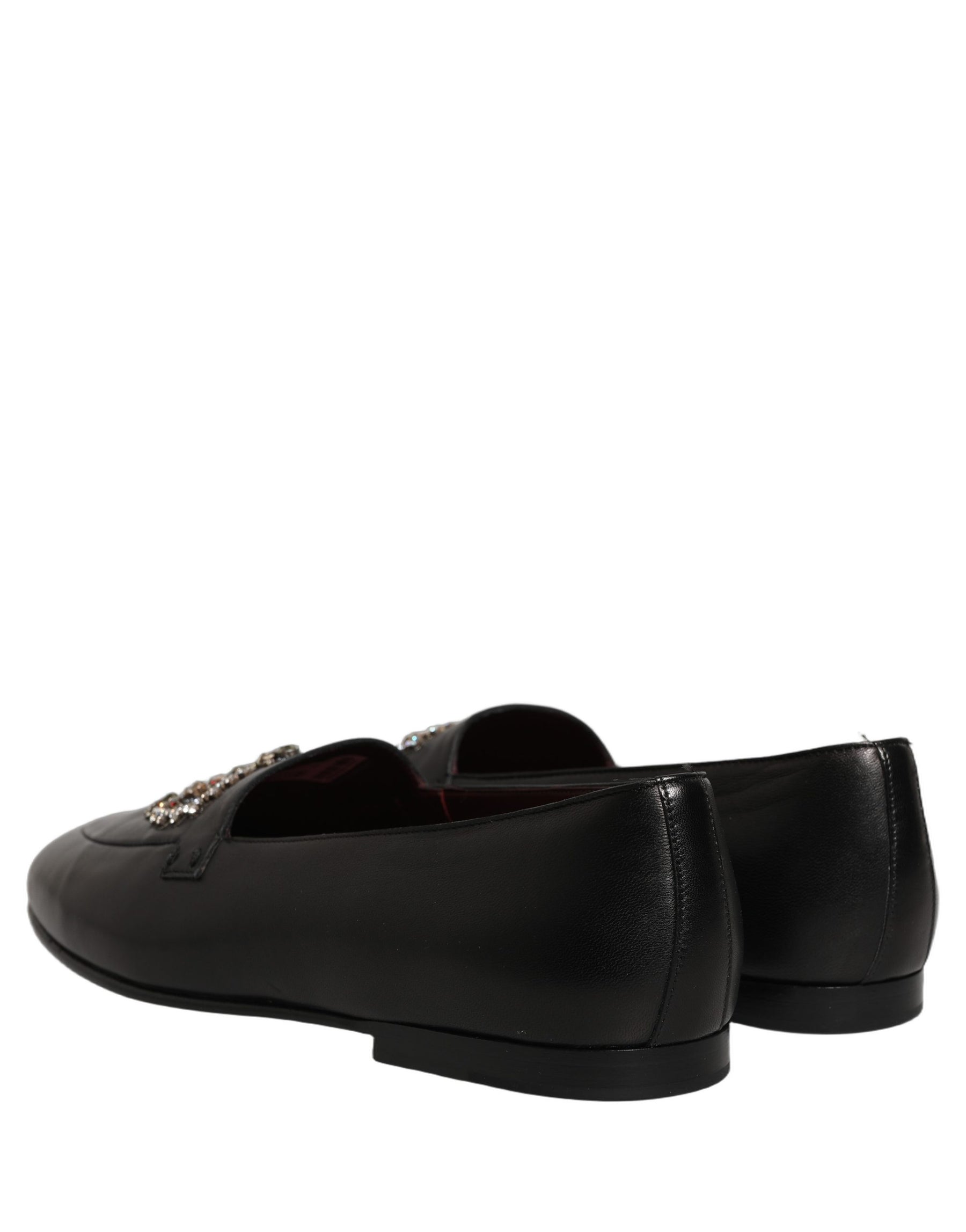 Dolce & Gabbana Black Leather Crown Embellished Loafers Shoes | Regal Royce