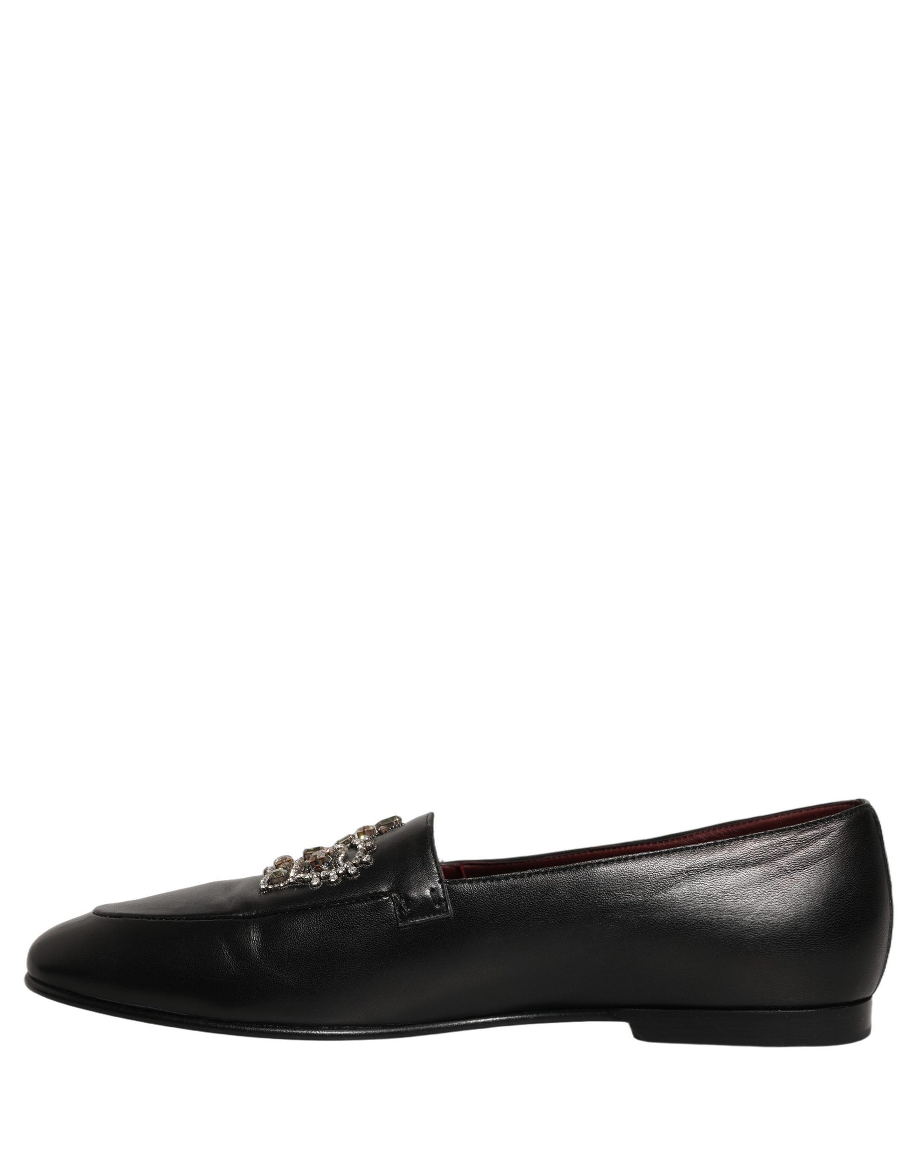 Dolce & Gabbana Black Leather Crown Embellished Loafers Shoes | Regal Royce