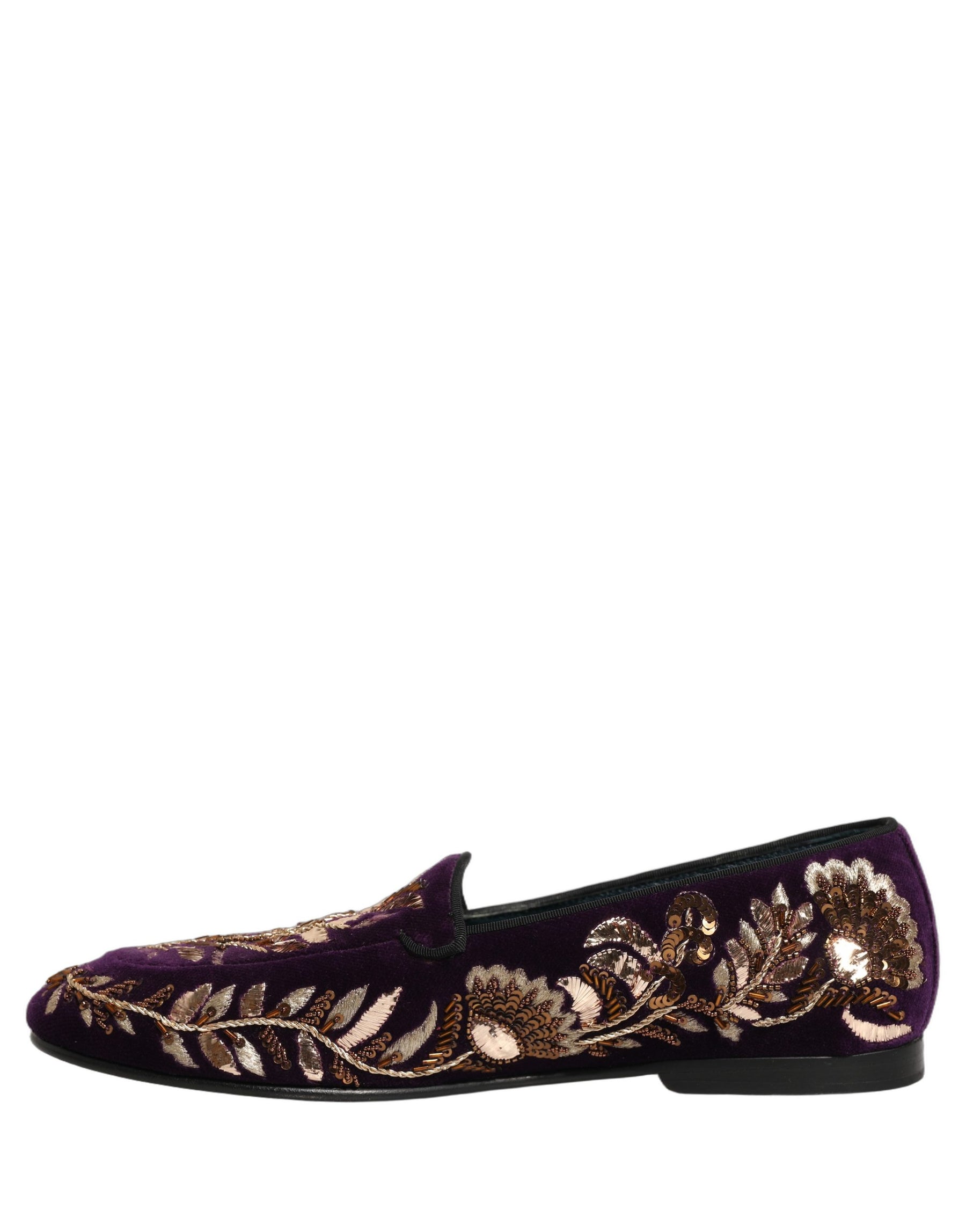 Dolce & Gabbana Violet Velvet Floral Embroidery Loafers Shoes | Regal Royce