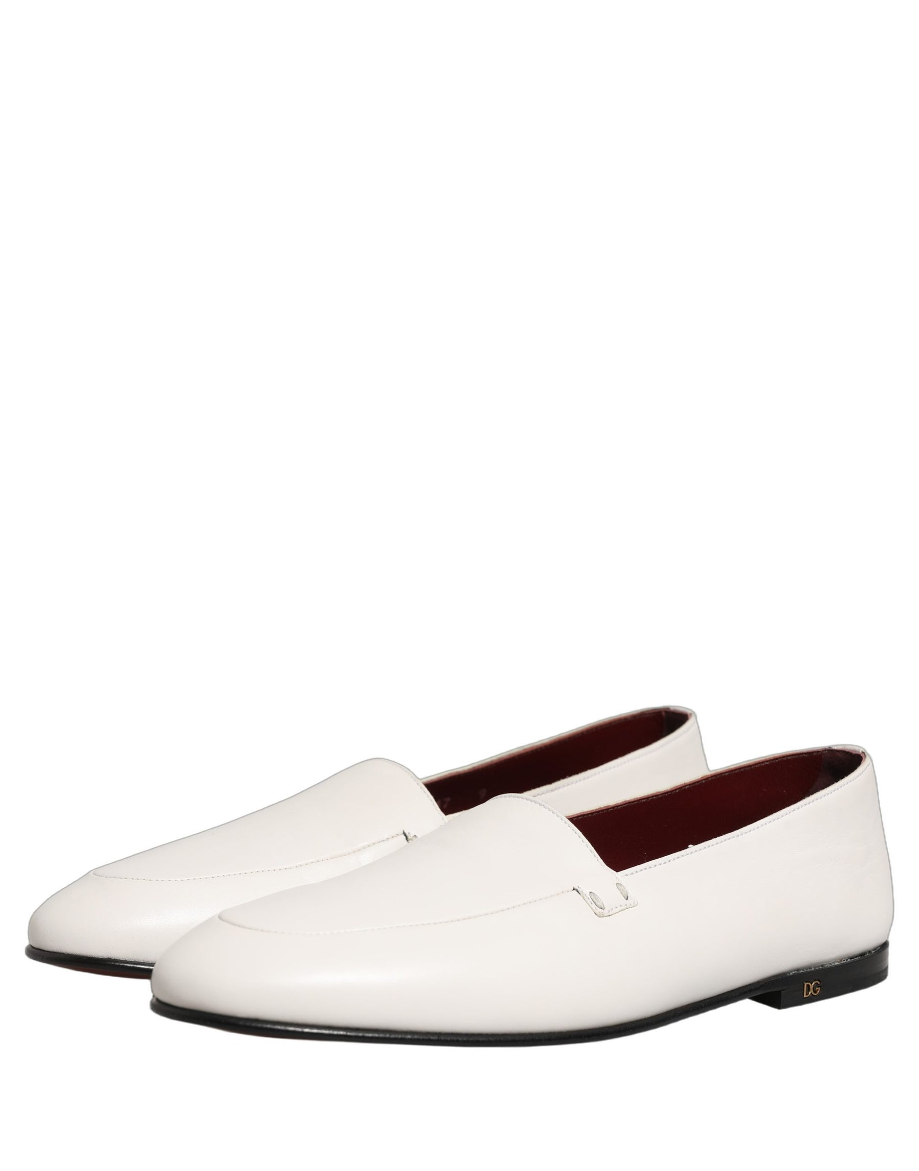 Dolce & Gabbana White Leather Logo Slip On Men Loafers Shoes | Regal Royce