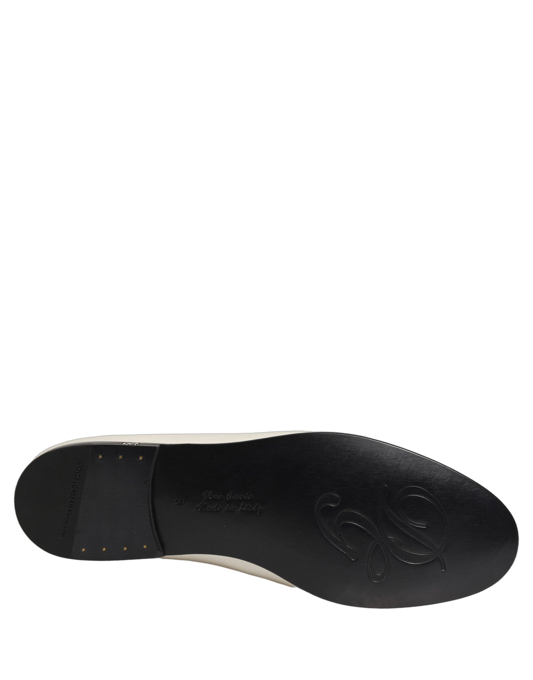 Dolce & Gabbana White Satin Logo Slip On Flats Loafers Shoes | Regal Royce