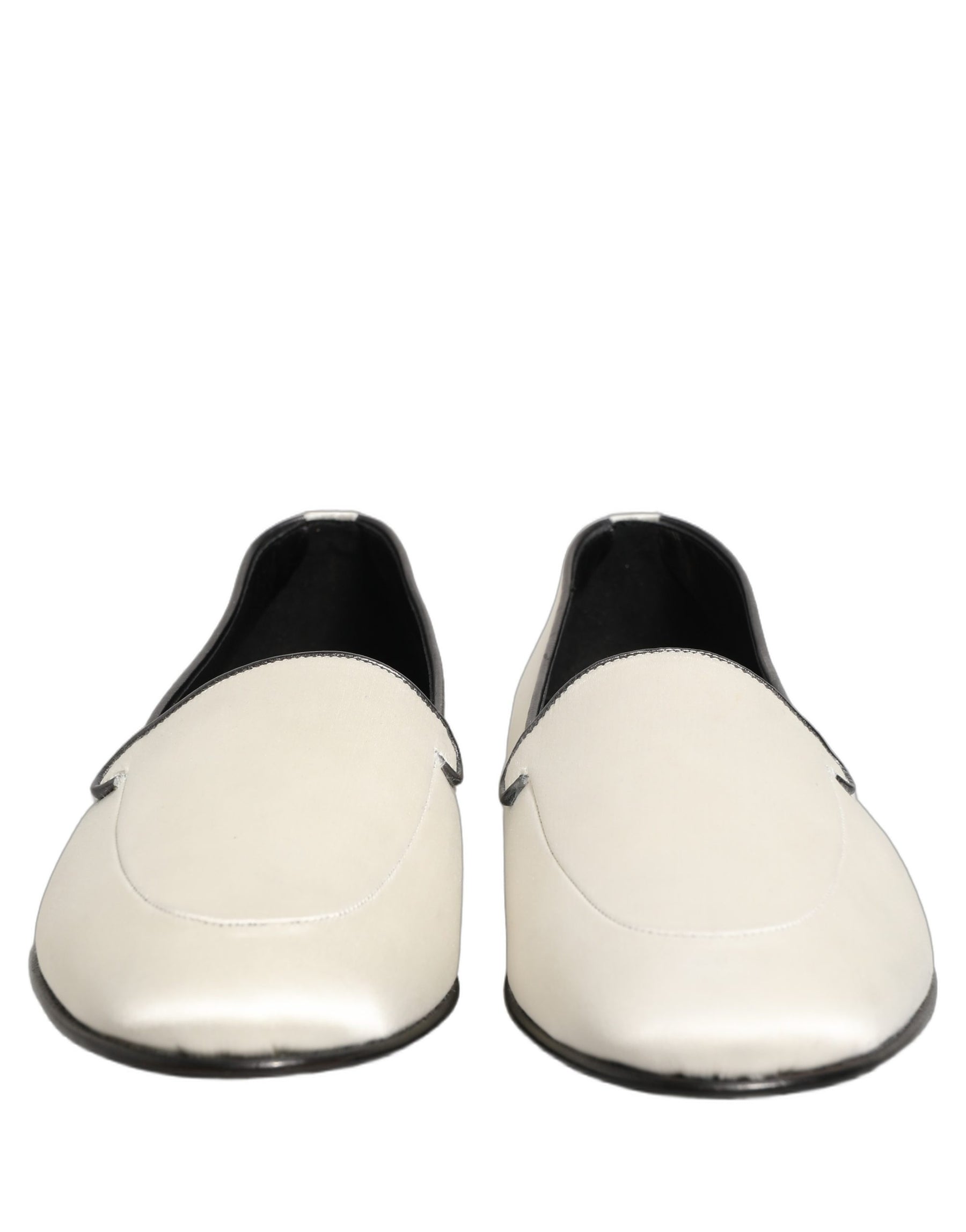 Dolce & Gabbana White Satin Logo Slip On Flats Loafers Shoes | Regal Royce