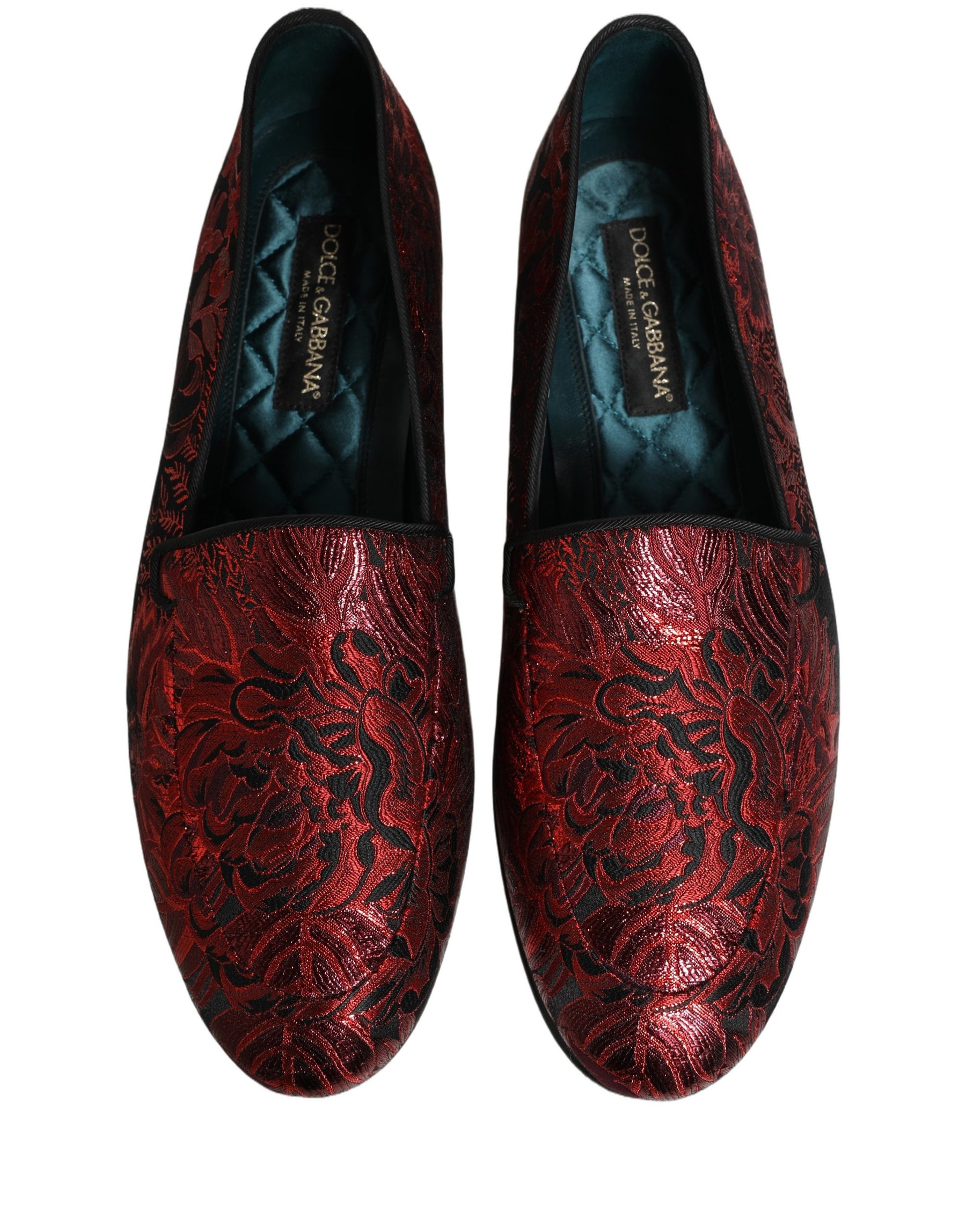 Dolce & Gabbana Red Floral Jacquard Slip On Loafers Shoes | Regal Royce