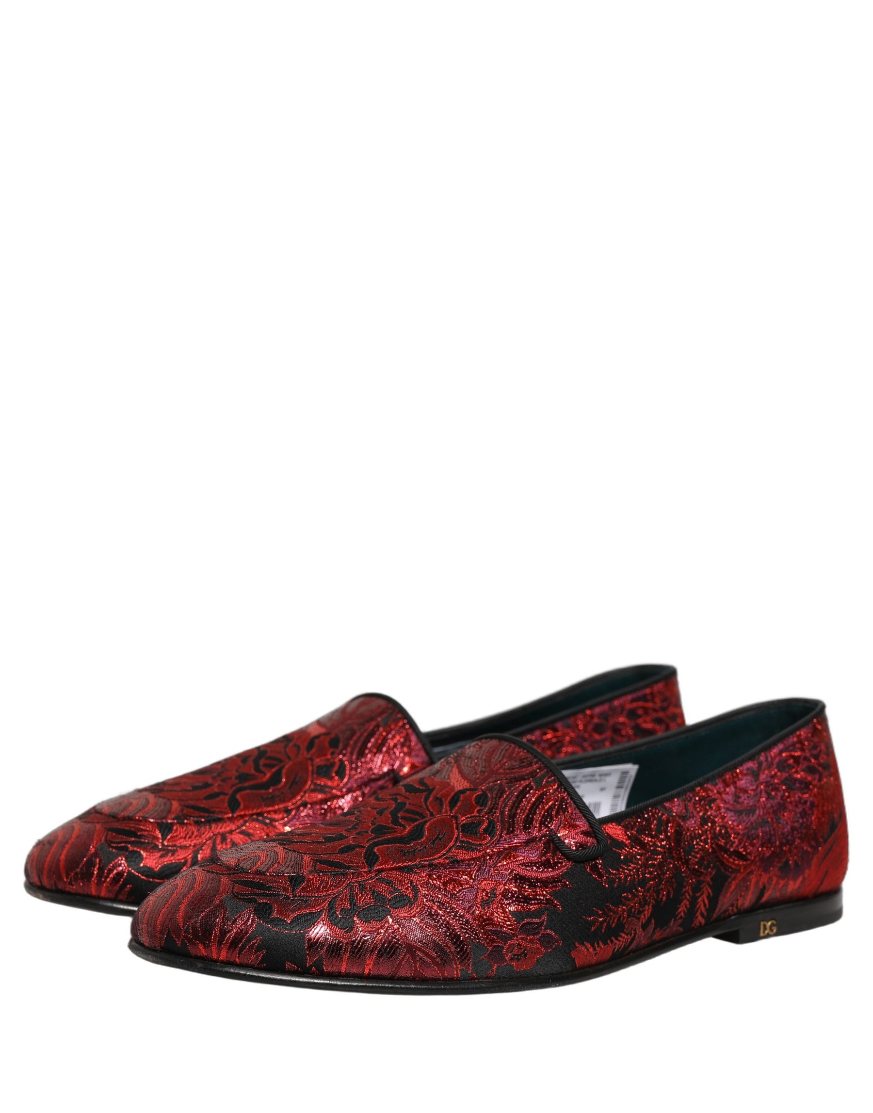 Dolce & Gabbana Red Floral Jacquard Slip On Loafers Shoes | Regal Royce
