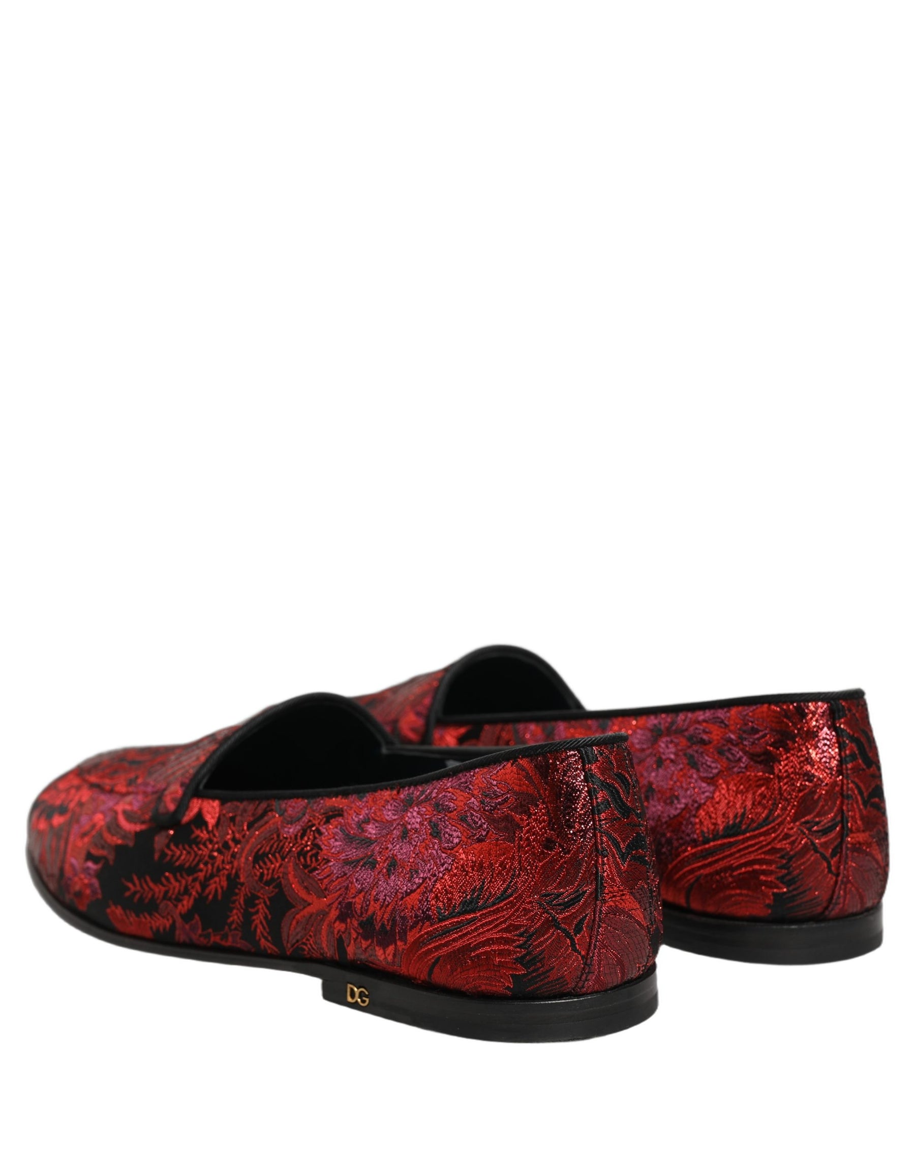 Dolce & Gabbana Red Floral Jacquard Slip On Loafers Shoes | Regal Royce