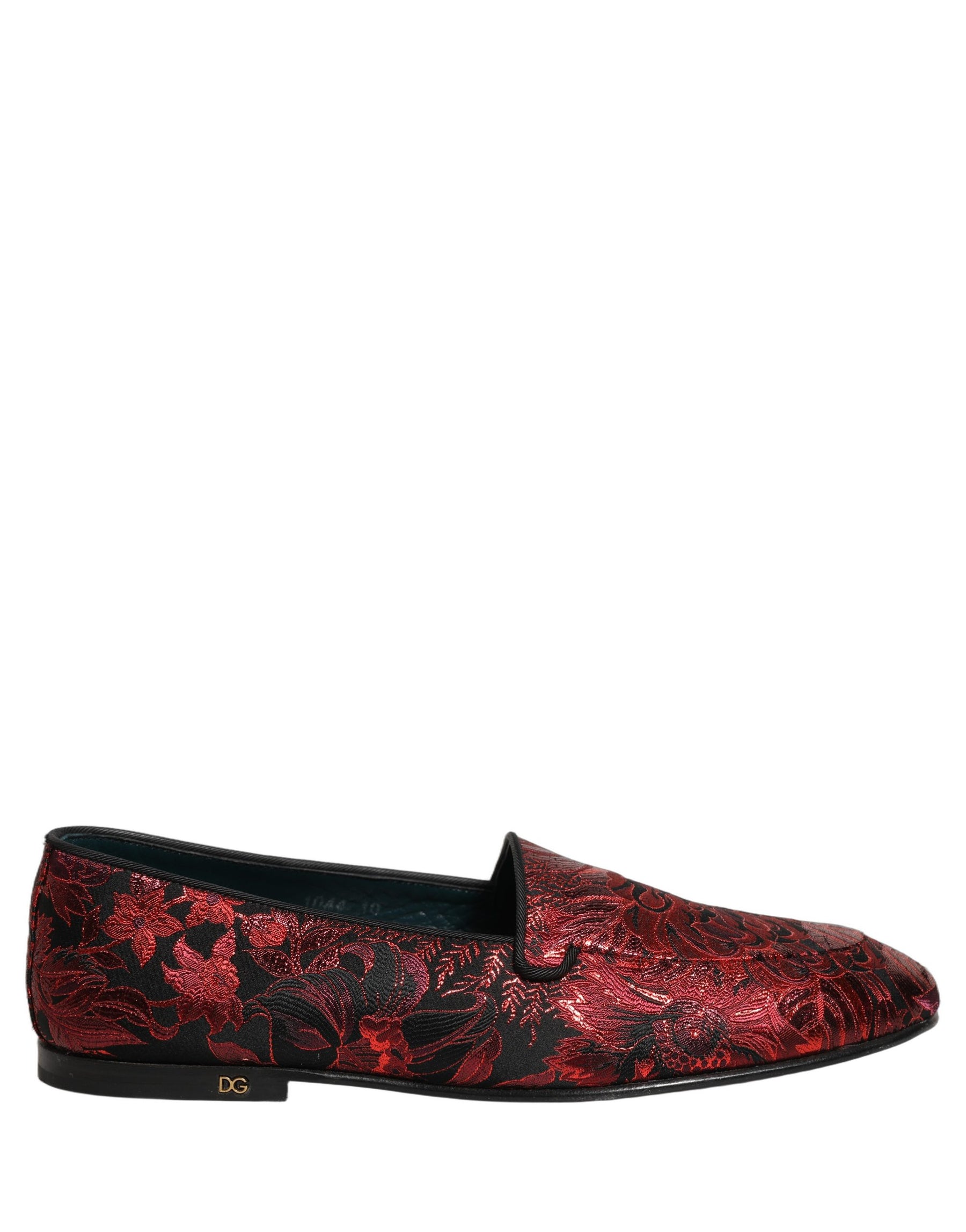 Dolce & Gabbana Red Floral Jacquard Slip On Loafers Shoes | Regal Royce