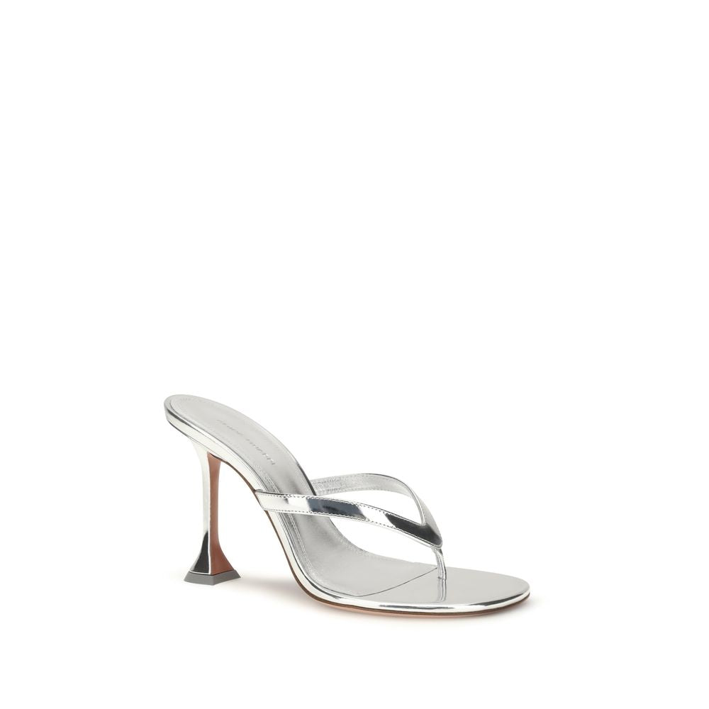 Amina Muaddi Silver Calf Leather Bos Taurus Stiletto Heel Sandals | Regal Royce