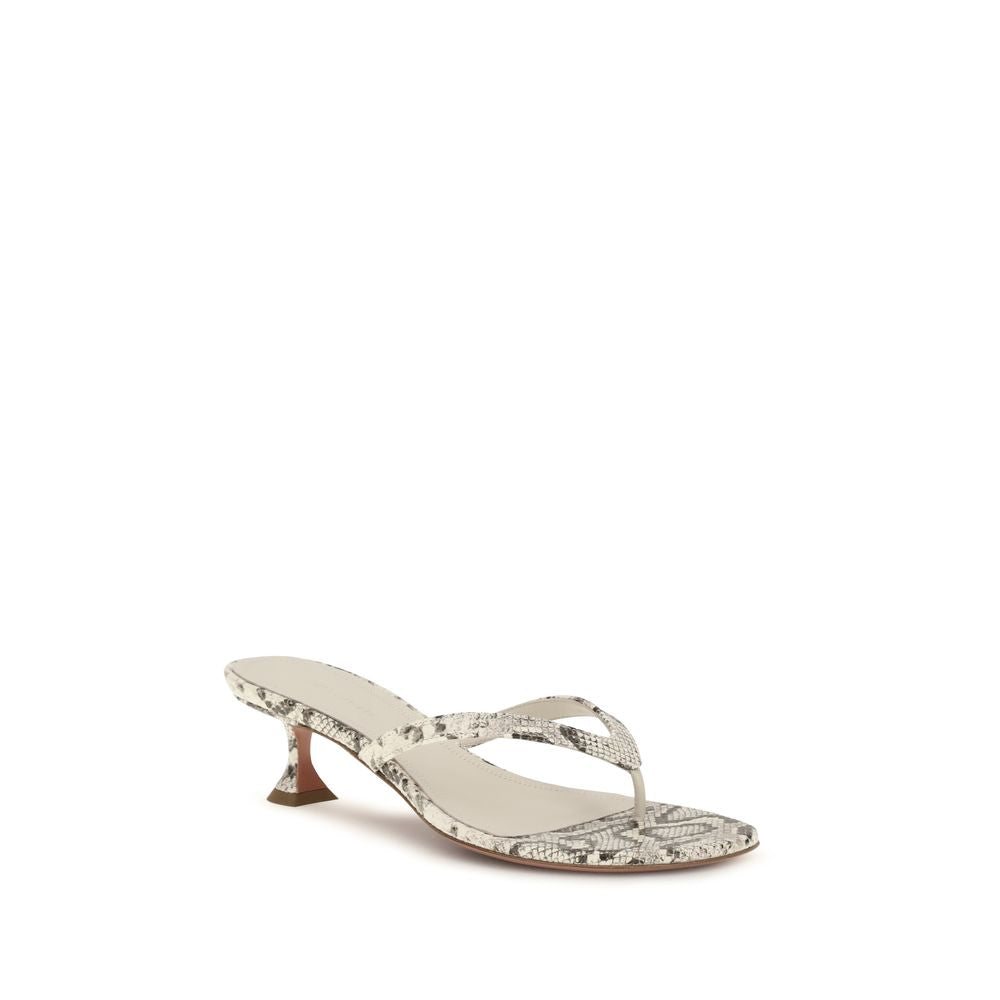 Amina Muaddi Gray Calf Leather Bos Taurus Flat Sandals | Regal Royce