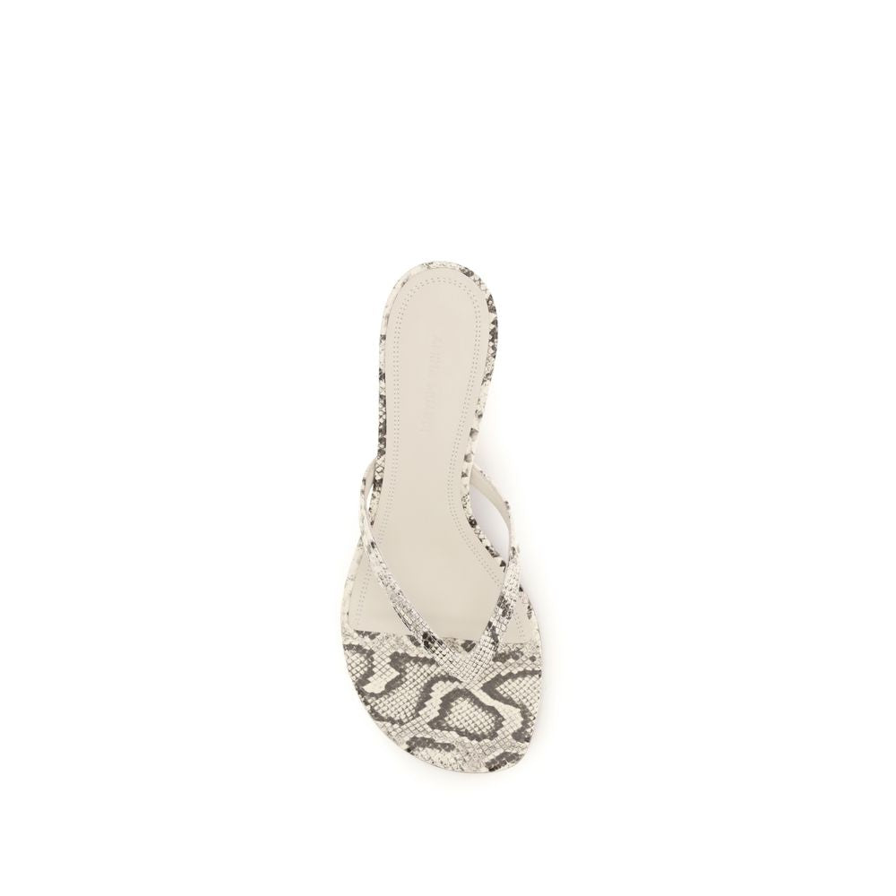 Amina Muaddi Gray Calf Leather Bos Taurus Flat Sandals | Regal Royce