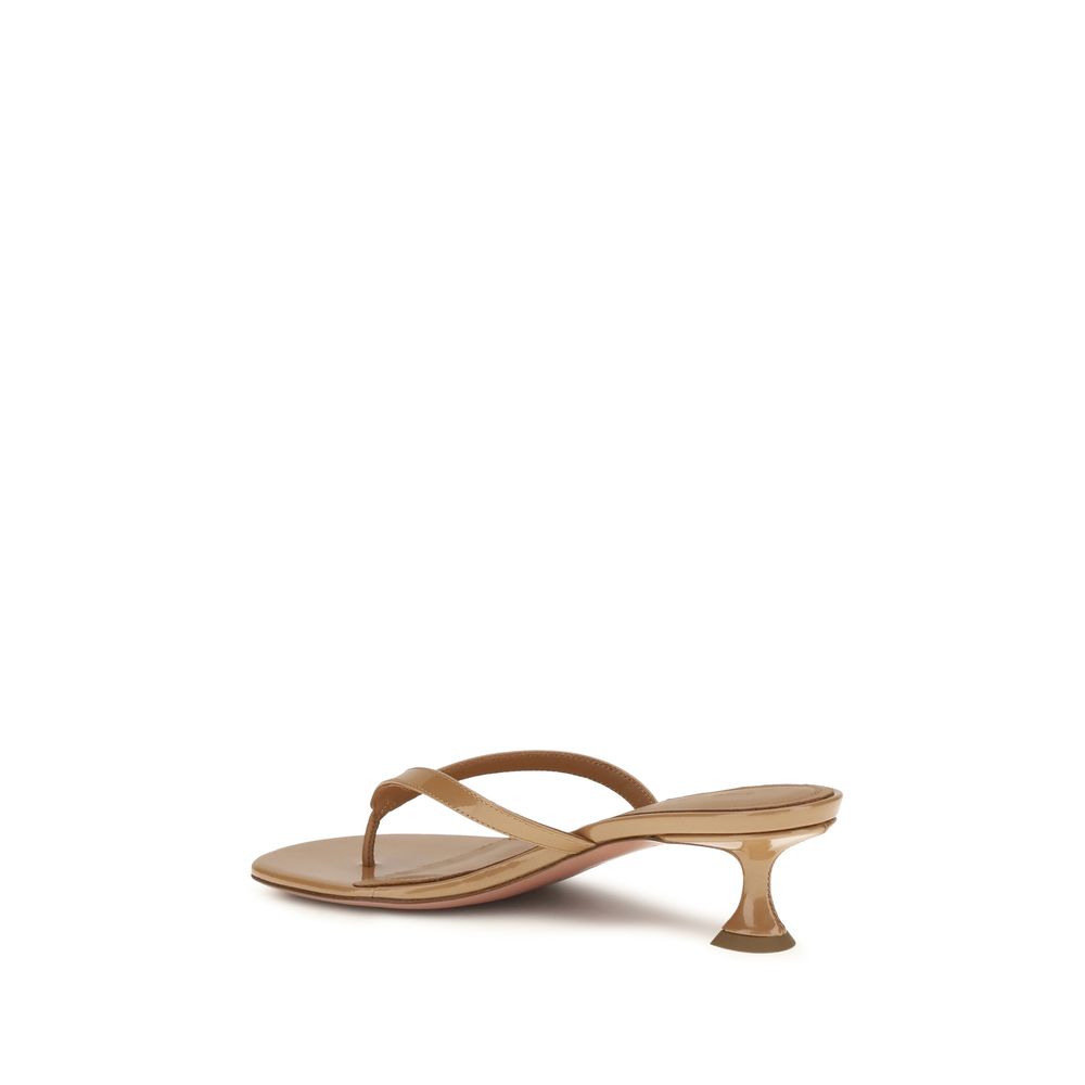 Amina Muaddi Beige Calf Leather Bos Taurus Flat Sandals | Regal Royce