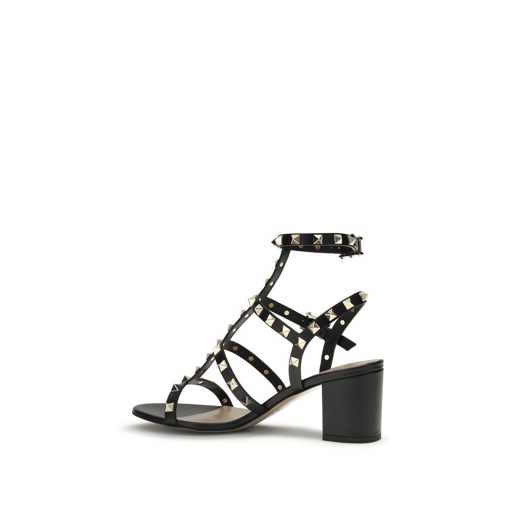 Valentino Garavani Black Calf Leather Bos Taurus Strap-On Sandals | Regal Royce