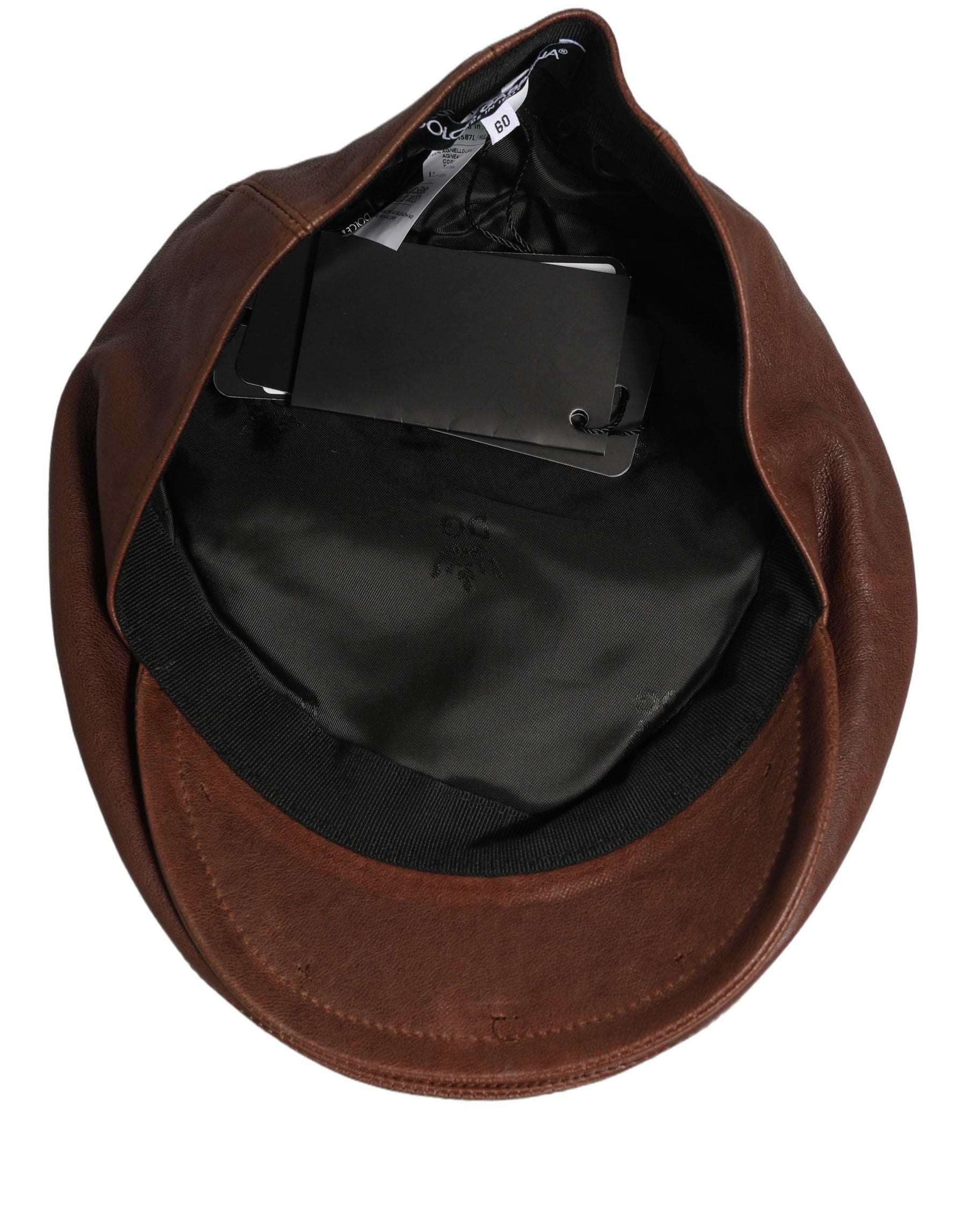 Dolce & Gabbana Men Brown Lamb Leather Newsboy Cloth Capello Hat | Regal Royce