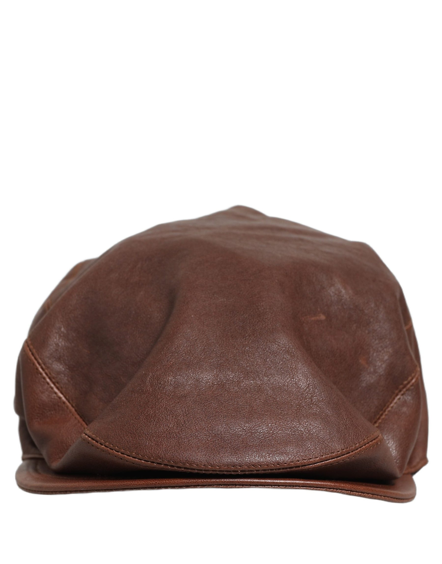 Dolce & Gabbana Men Brown Lamb Leather Newsboy Cloth Capello Hat | Regal Royce