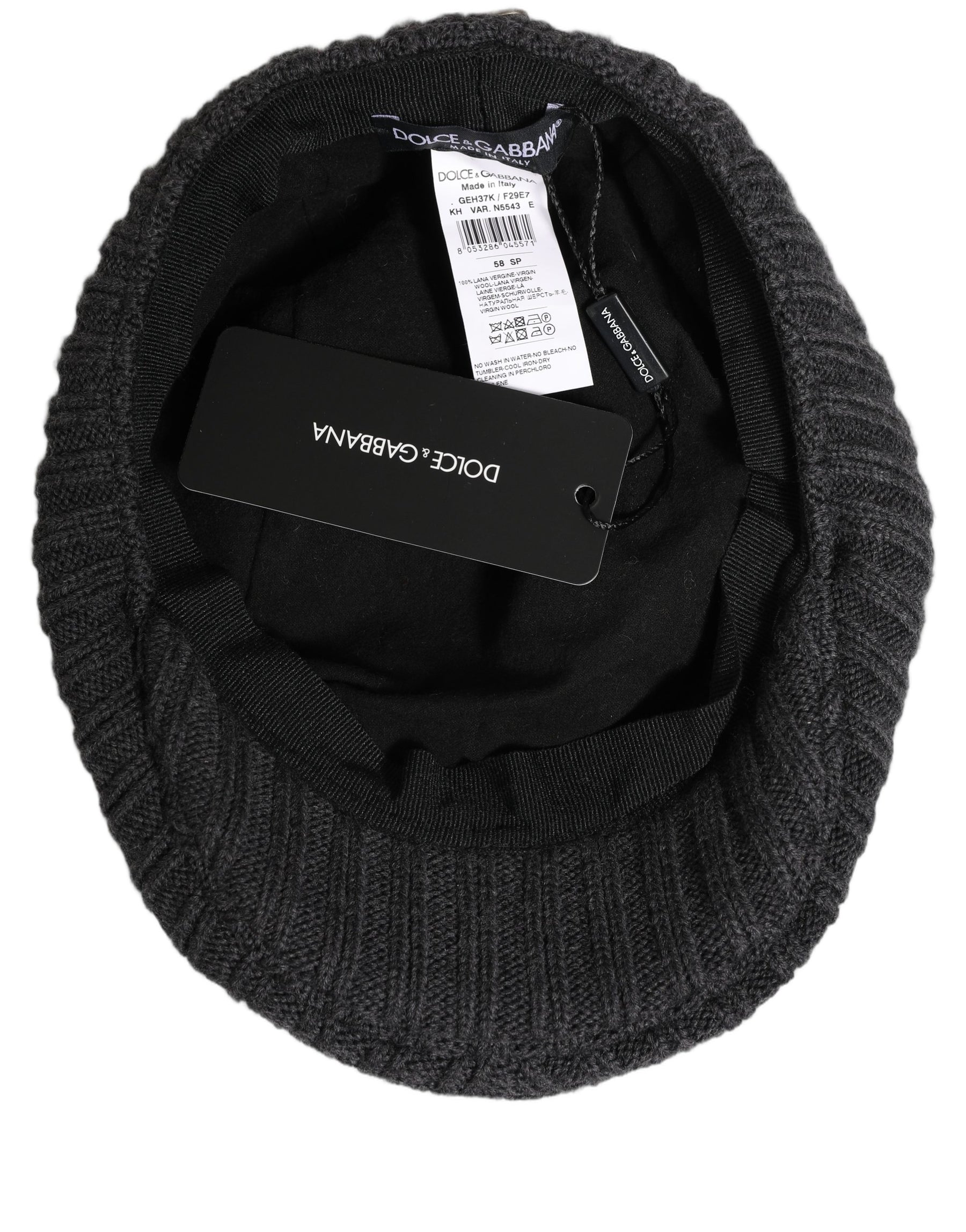 Dolce & Gabbana Men Dark Gray Wool Knitted Newsboy Capello Hat | Regal Royce