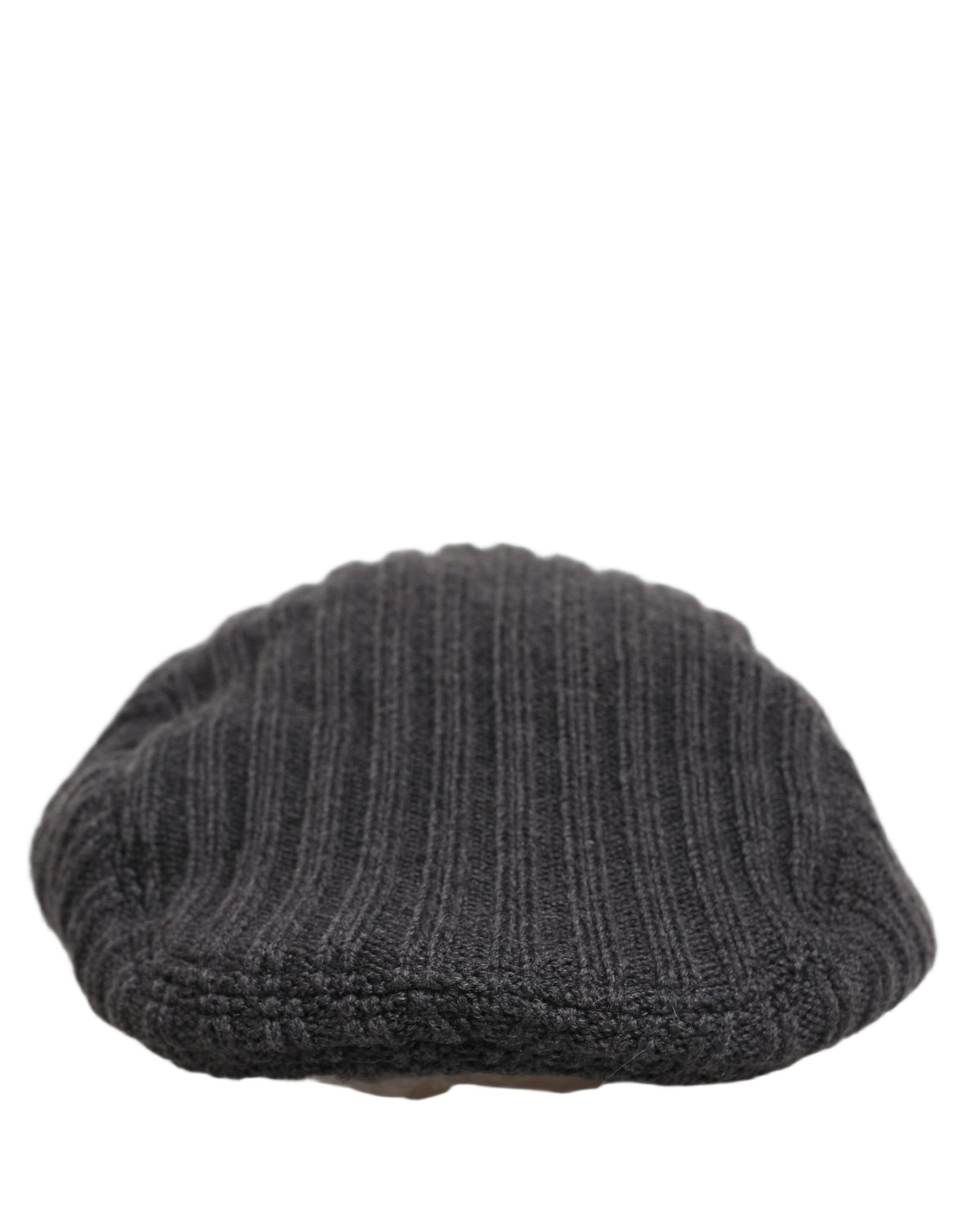 Dolce & Gabbana Men Dark Gray Wool Knitted Newsboy Capello Hat | Regal Royce