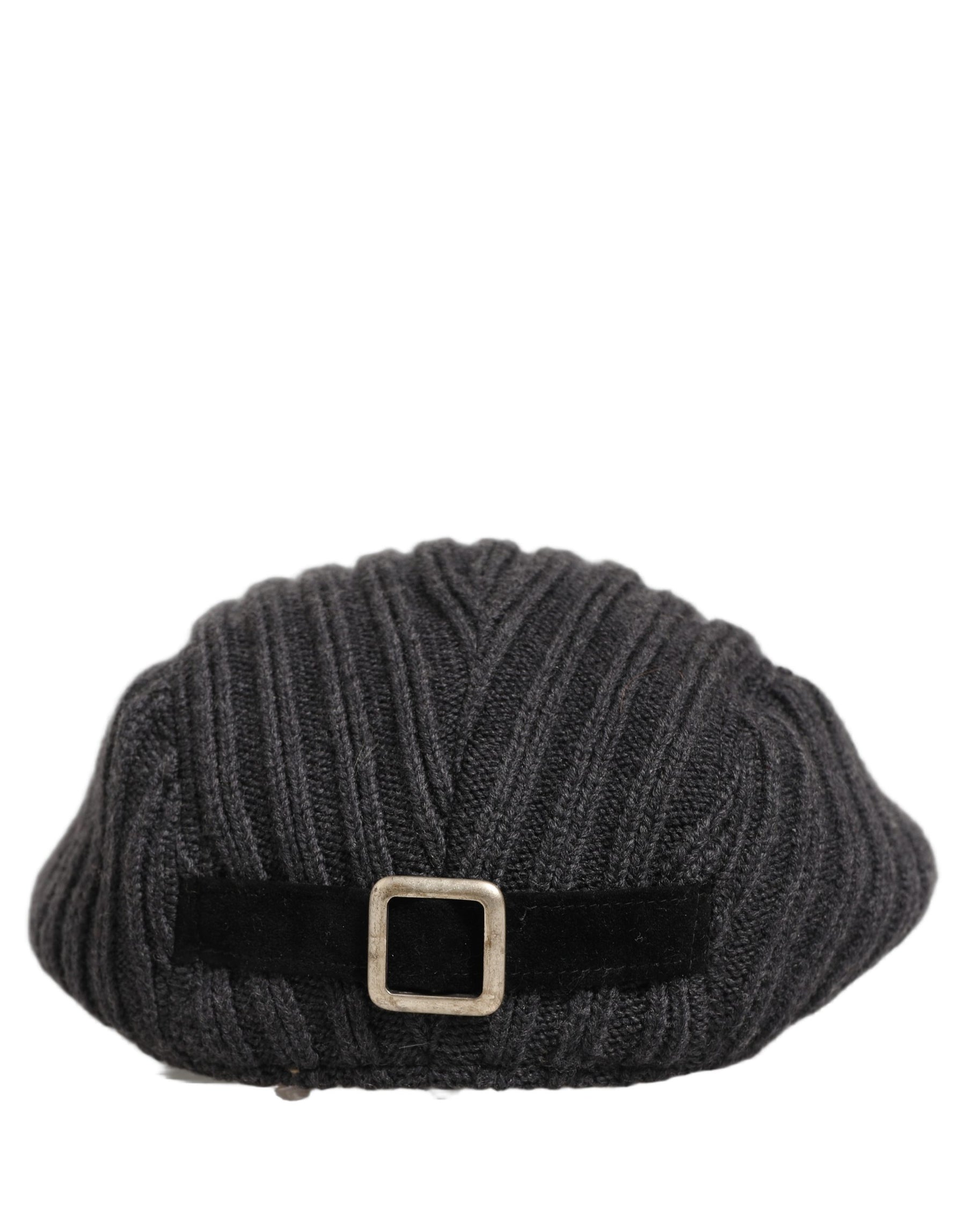 Dolce & Gabbana Men Dark Gray Wool Knitted Newsboy Capello Hat | Regal Royce