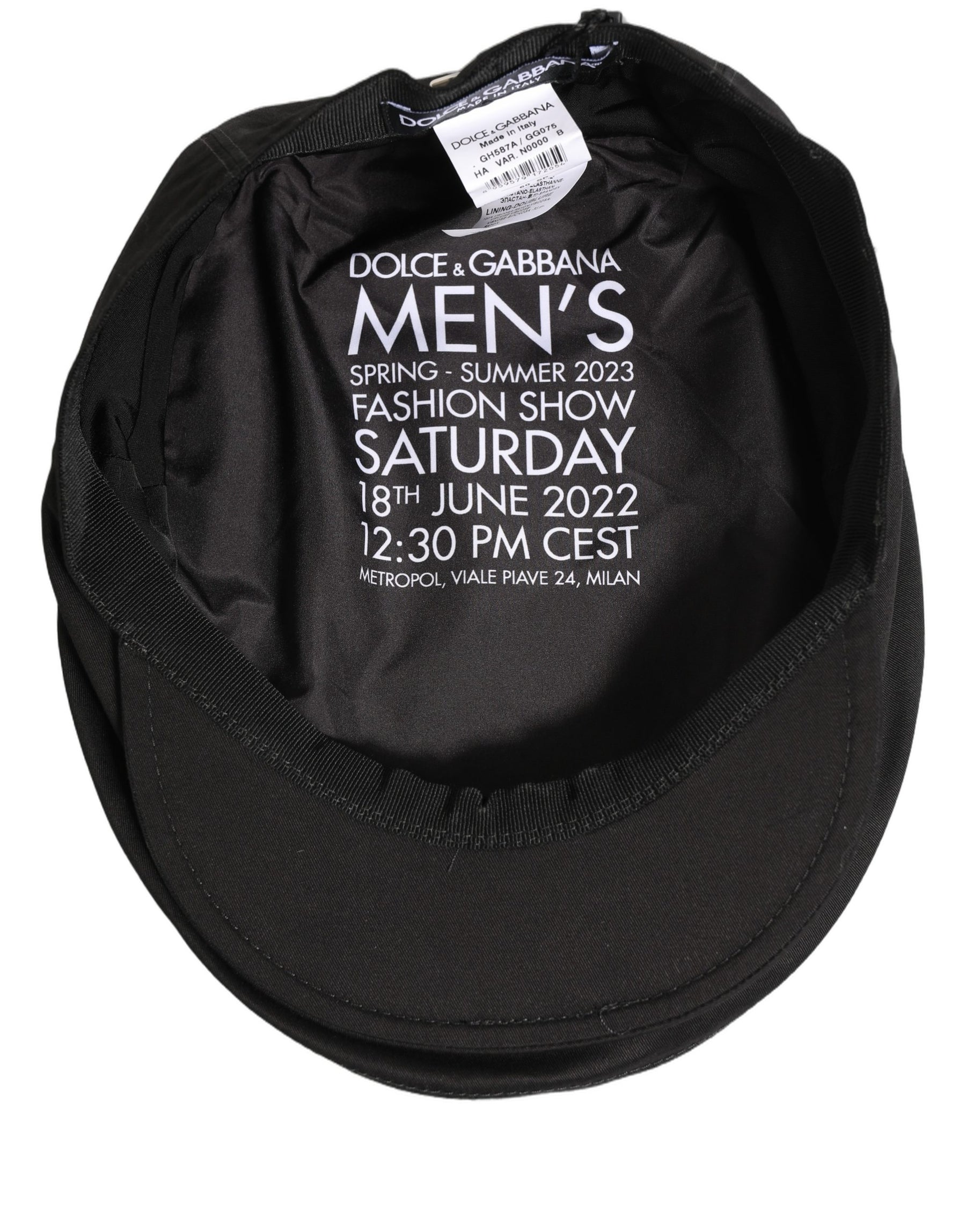 Dolce & Gabbana Men Black Cotton Stretch Newsboy Cloth Capello Hat | Regal Royce