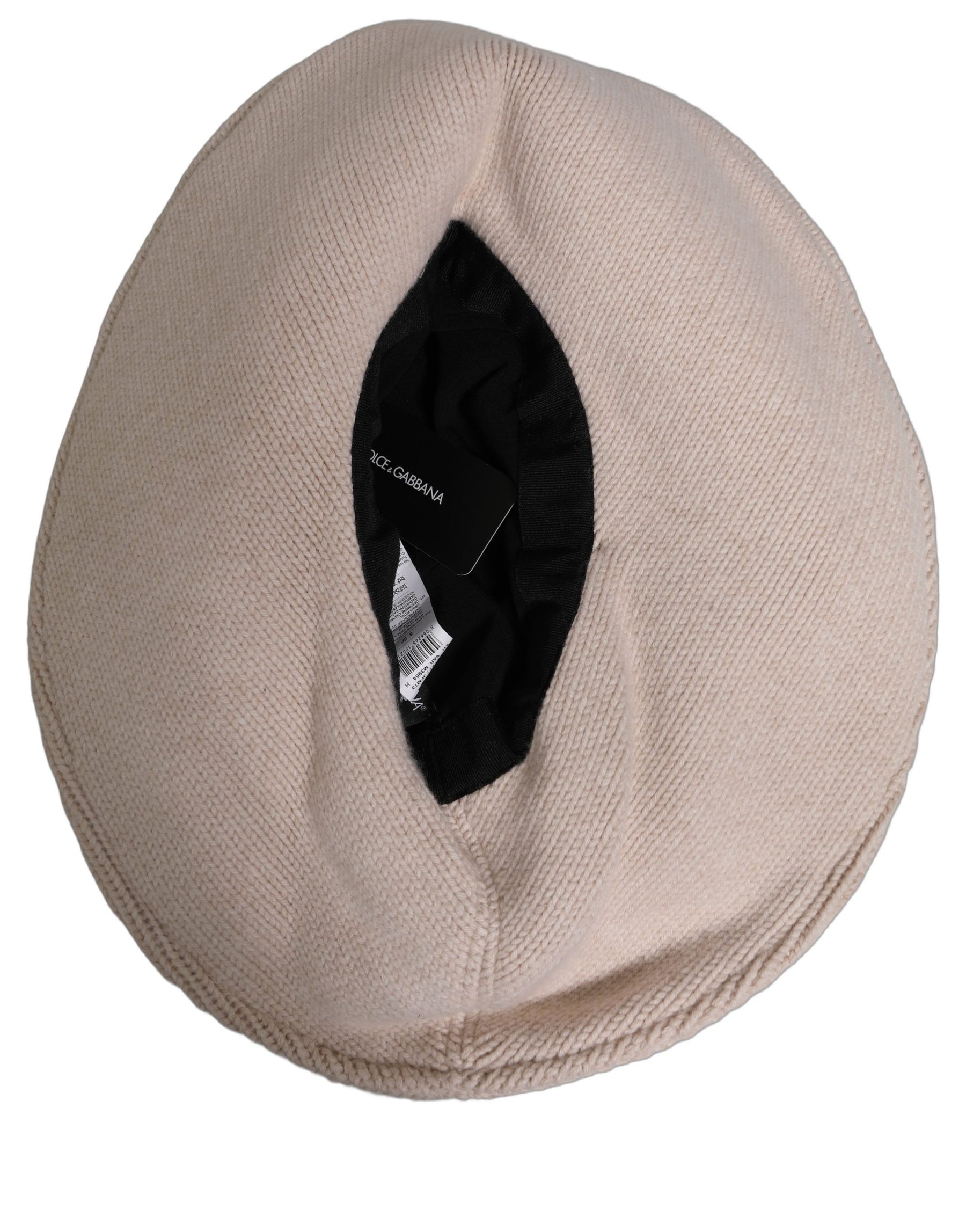 Dolce & Gabbana Women Beige Wool Knit Wide Brim Bucket Capello Hat | Regal Royce