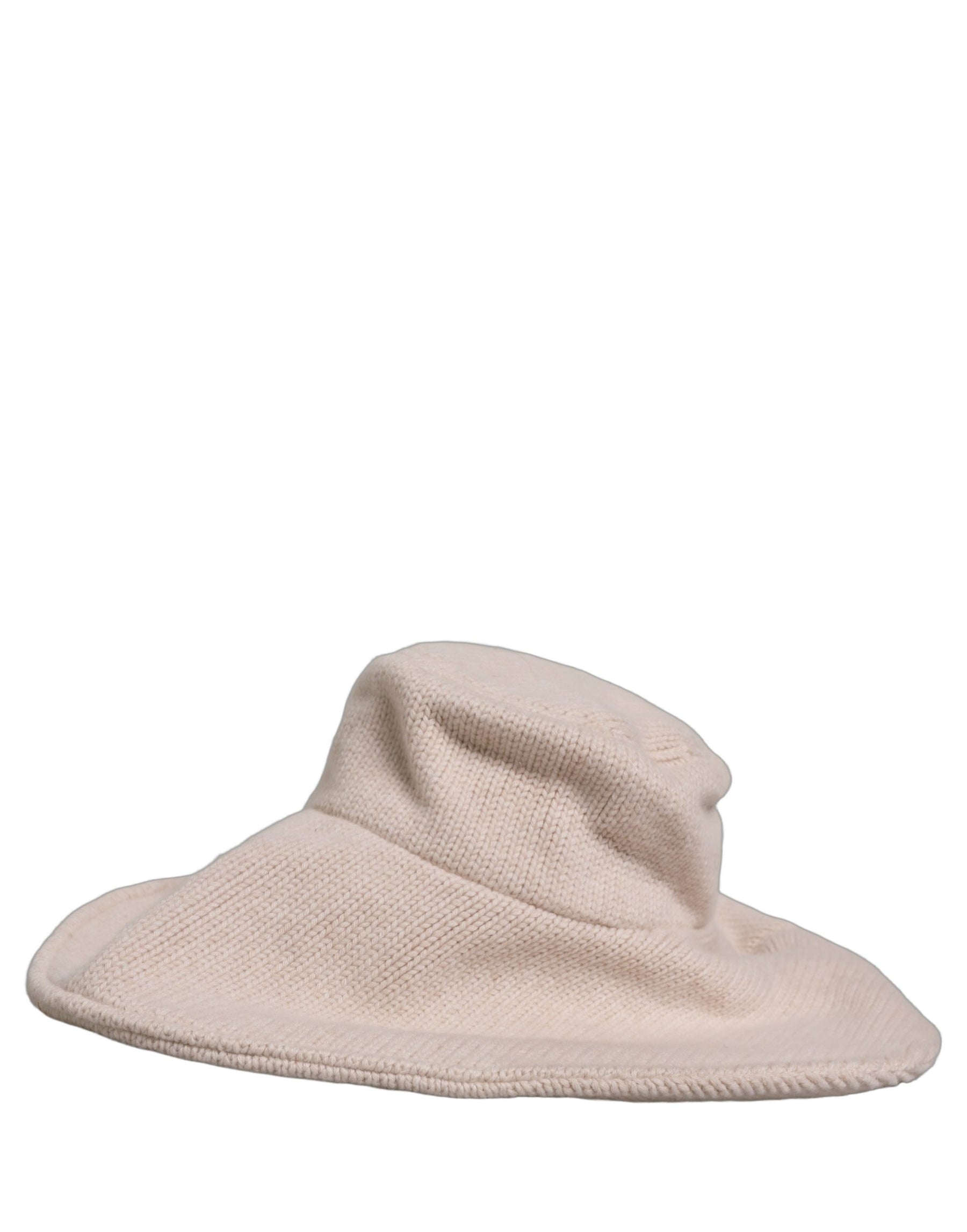 Dolce & Gabbana Women Beige Wool Knit Wide Brim Bucket Capello Hat | Regal Royce