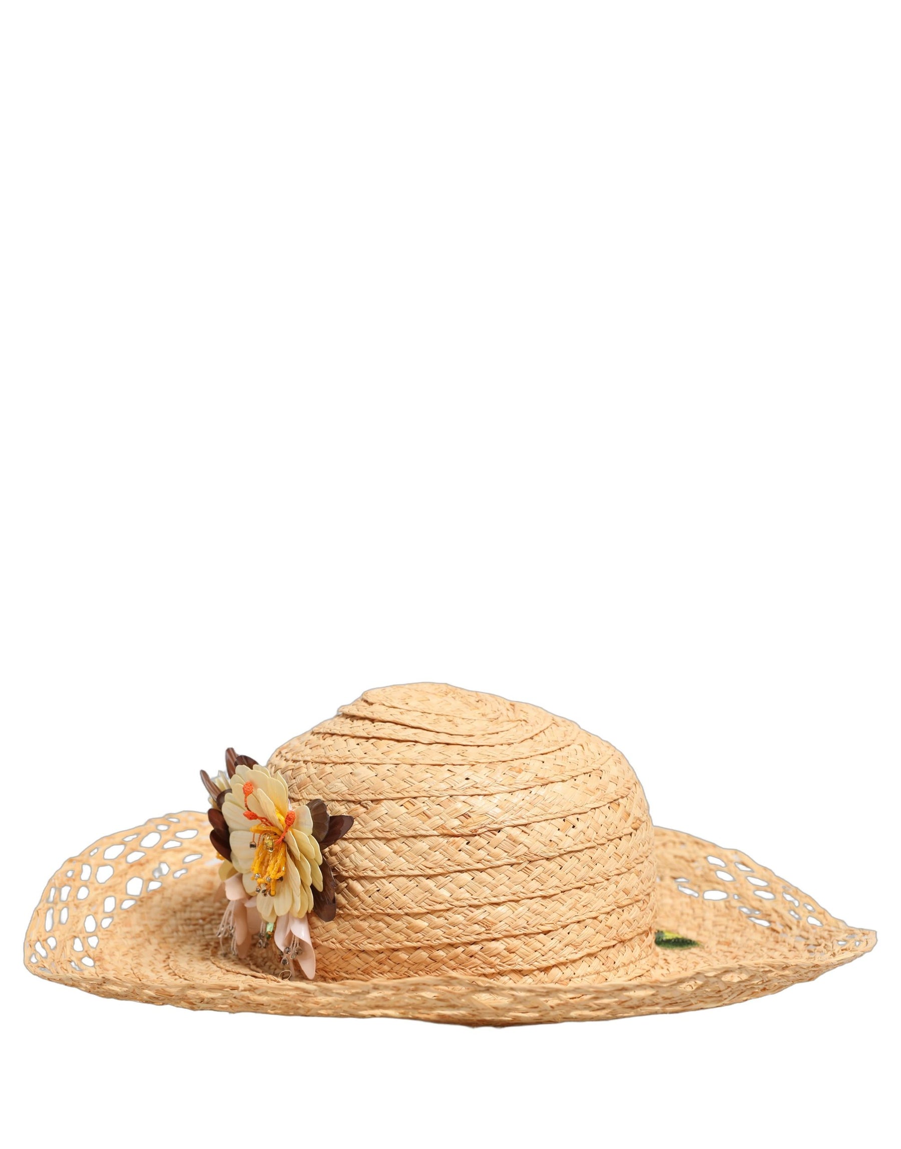 Dolce & Gabbana Women Beige Wide Brim Floral Bucket Capello Hat | Regal Royce