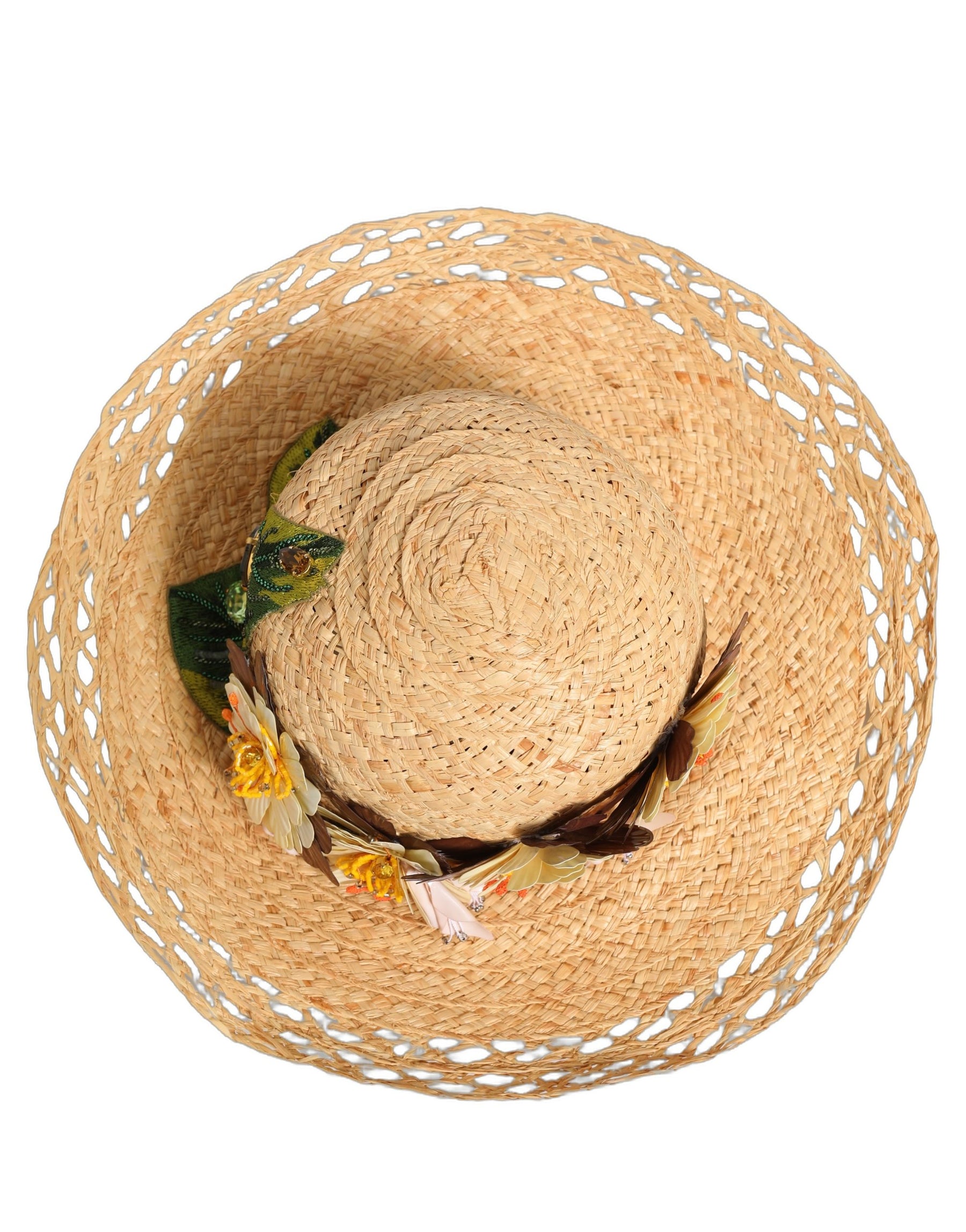 Dolce & Gabbana Women Beige Wide Brim Floral Bucket Capello Hat | Regal Royce