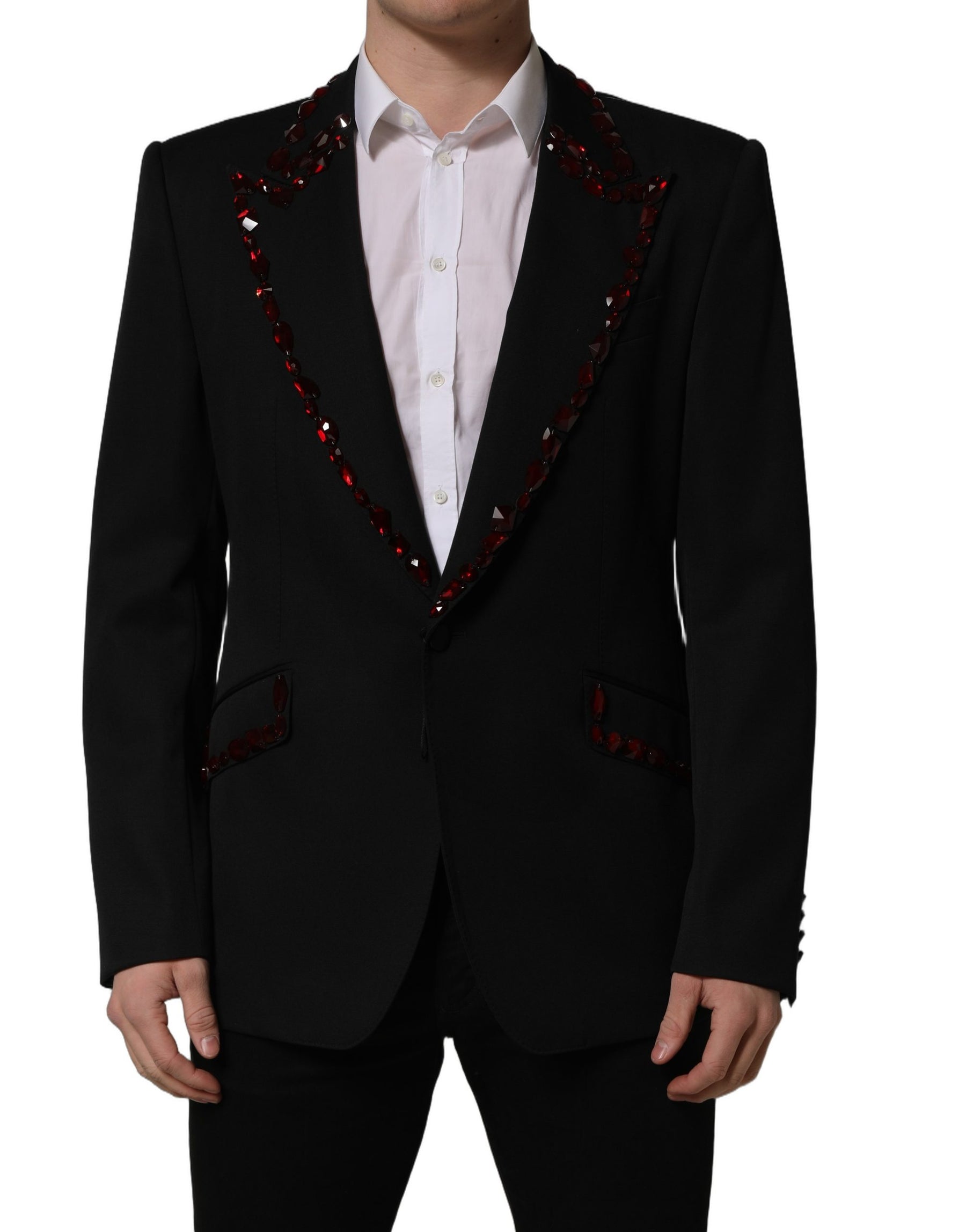 Dolce & Gabbana Black Crystal Embellished Coat Blazer Jacket | Regal Royce