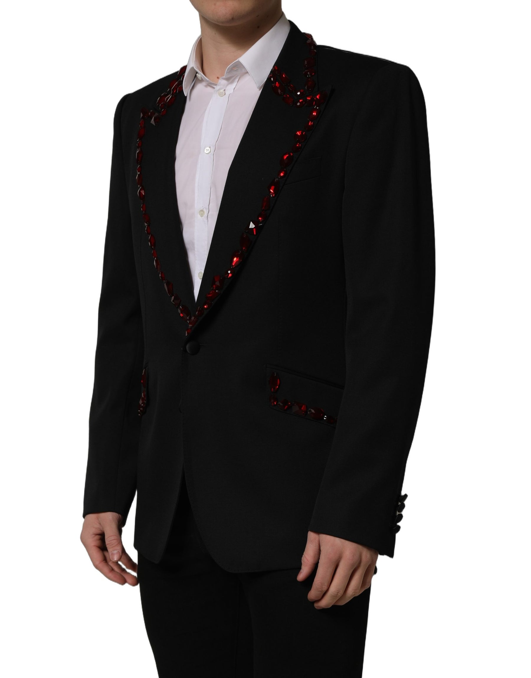 Dolce & Gabbana Black Crystal Embellished Coat Blazer Jacket | Regal Royce