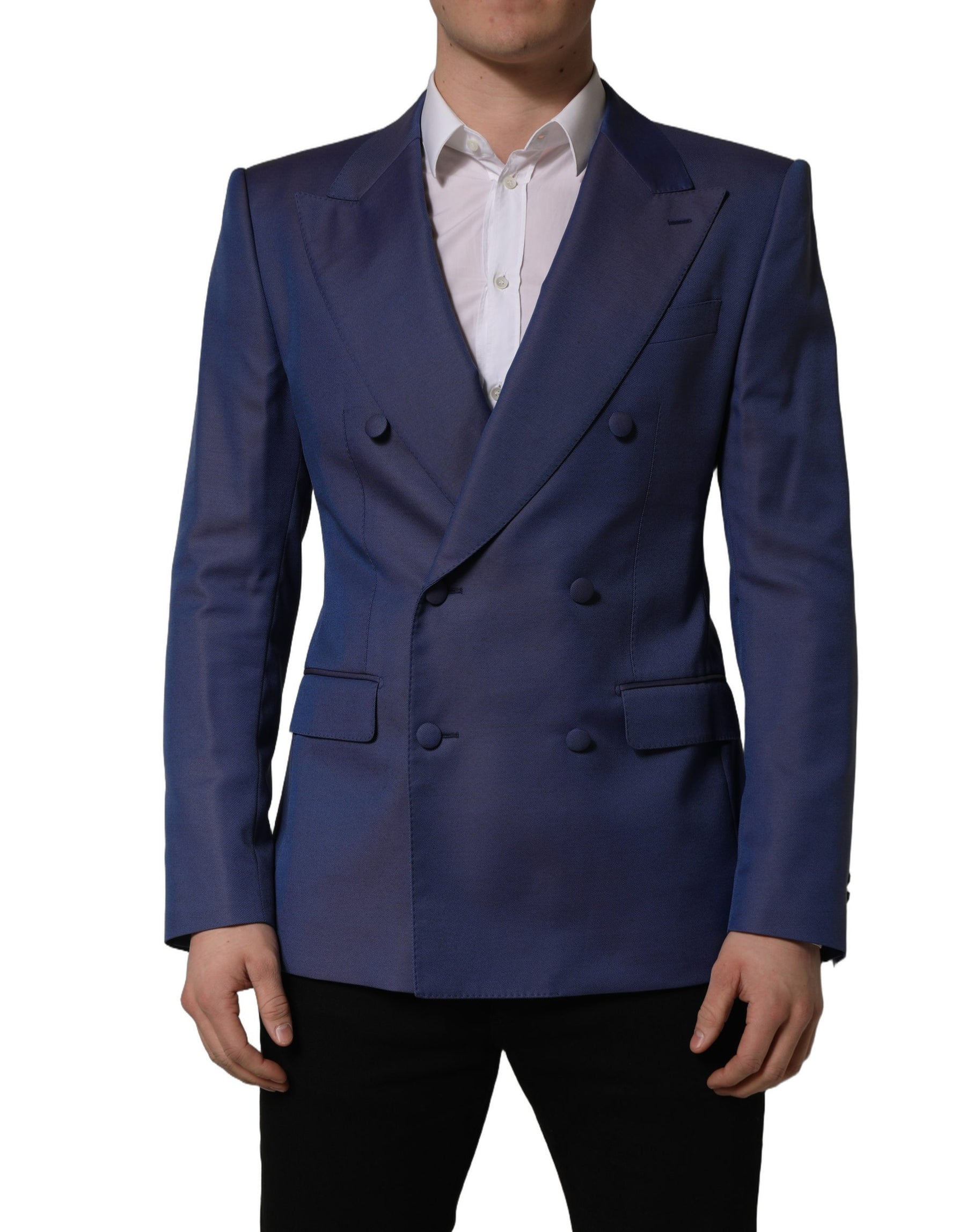 Dolce & Gabbana Blue Wool Double Breasted Men Blazer Jacket | Regal Royce
