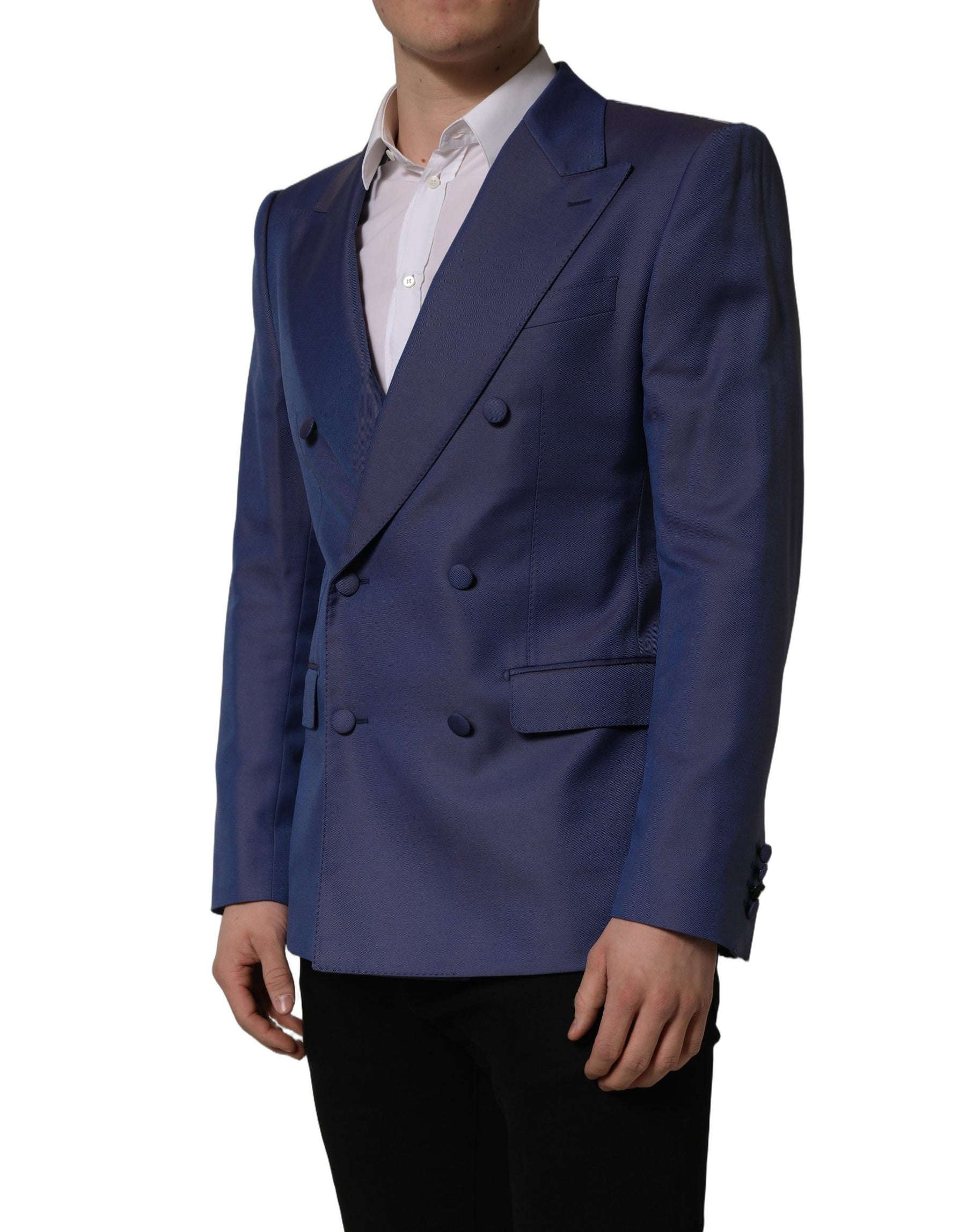Dolce & Gabbana Blue Wool Double Breasted Men Blazer Jacket | Regal Royce