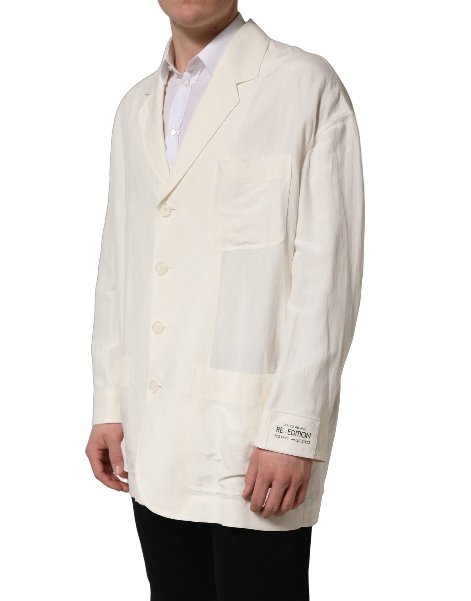 Dolce & Gabbana Off White Flax Single Breasted Blazer Jacket | Regal Royce