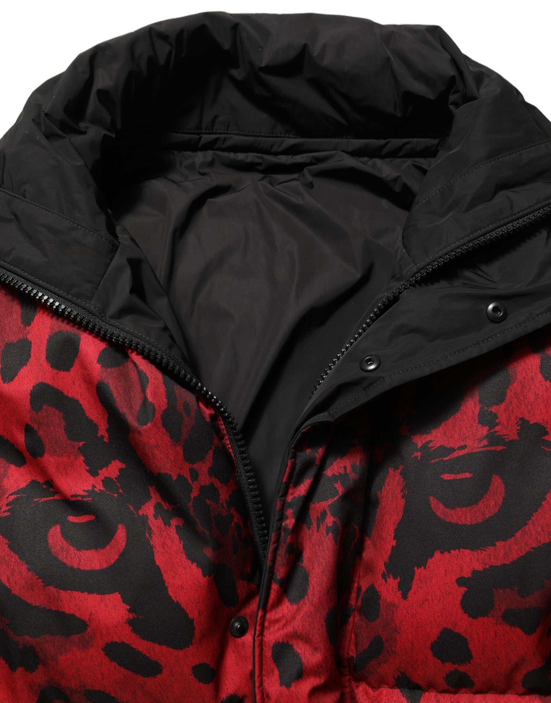 Dolce & Gabbana Red Black Reversible Animal Print Puffer Coat Jacket | Regal Royce