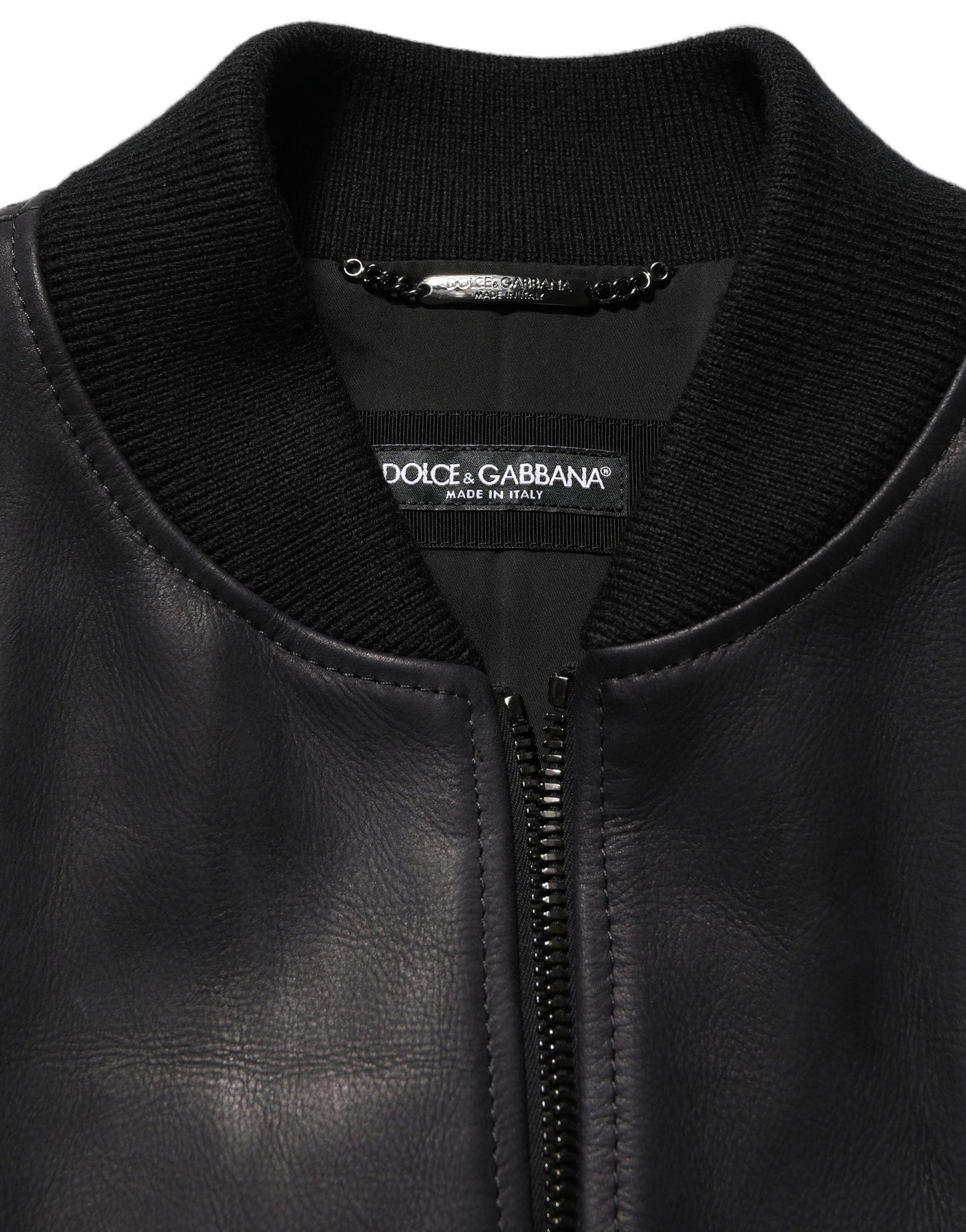 Dolce & Gabbana Black Leather Full Zip Men Biker Jacket | Regal Royce