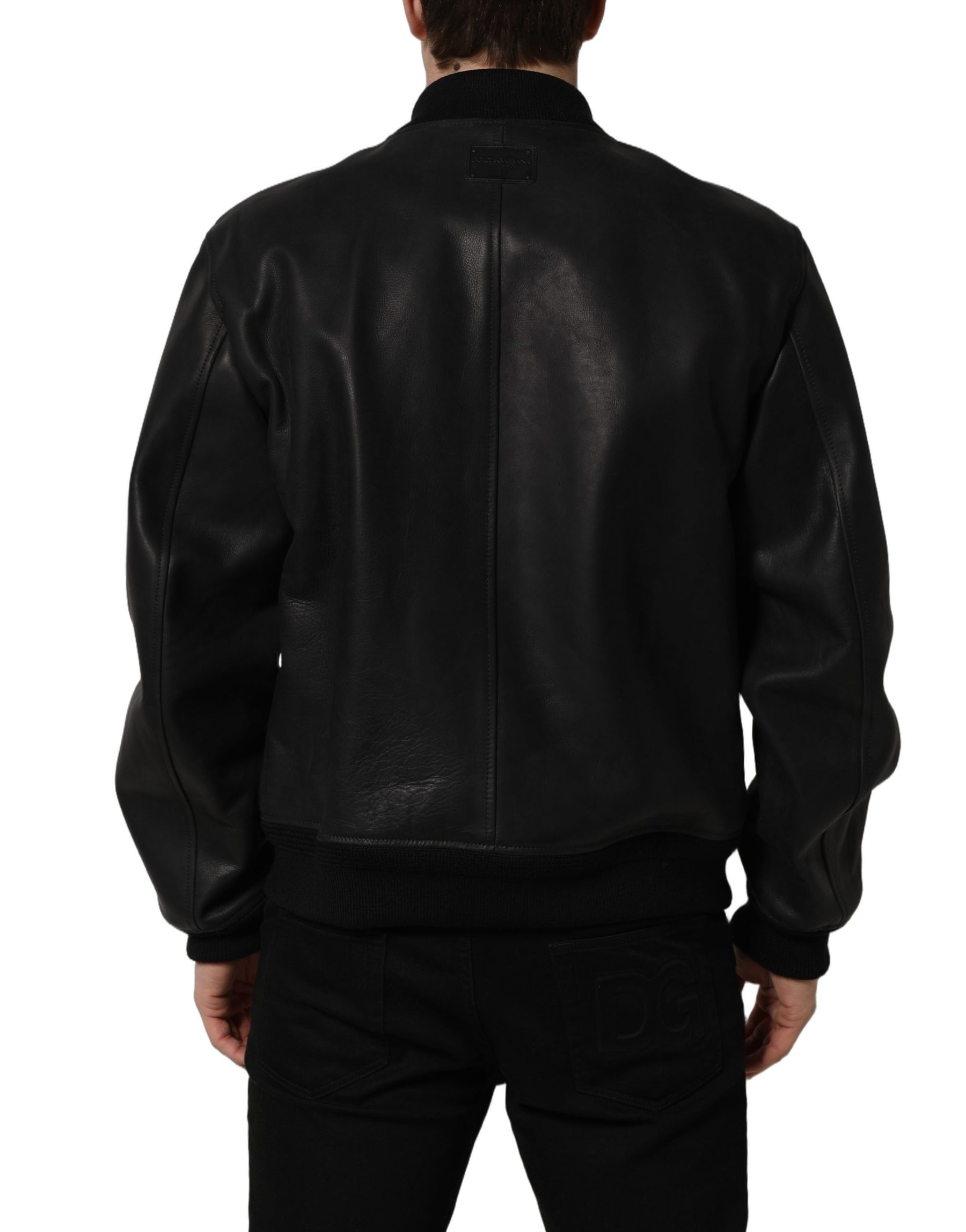 Dolce & Gabbana Black Leather Full Zip Men Biker Jacket | Regal Royce