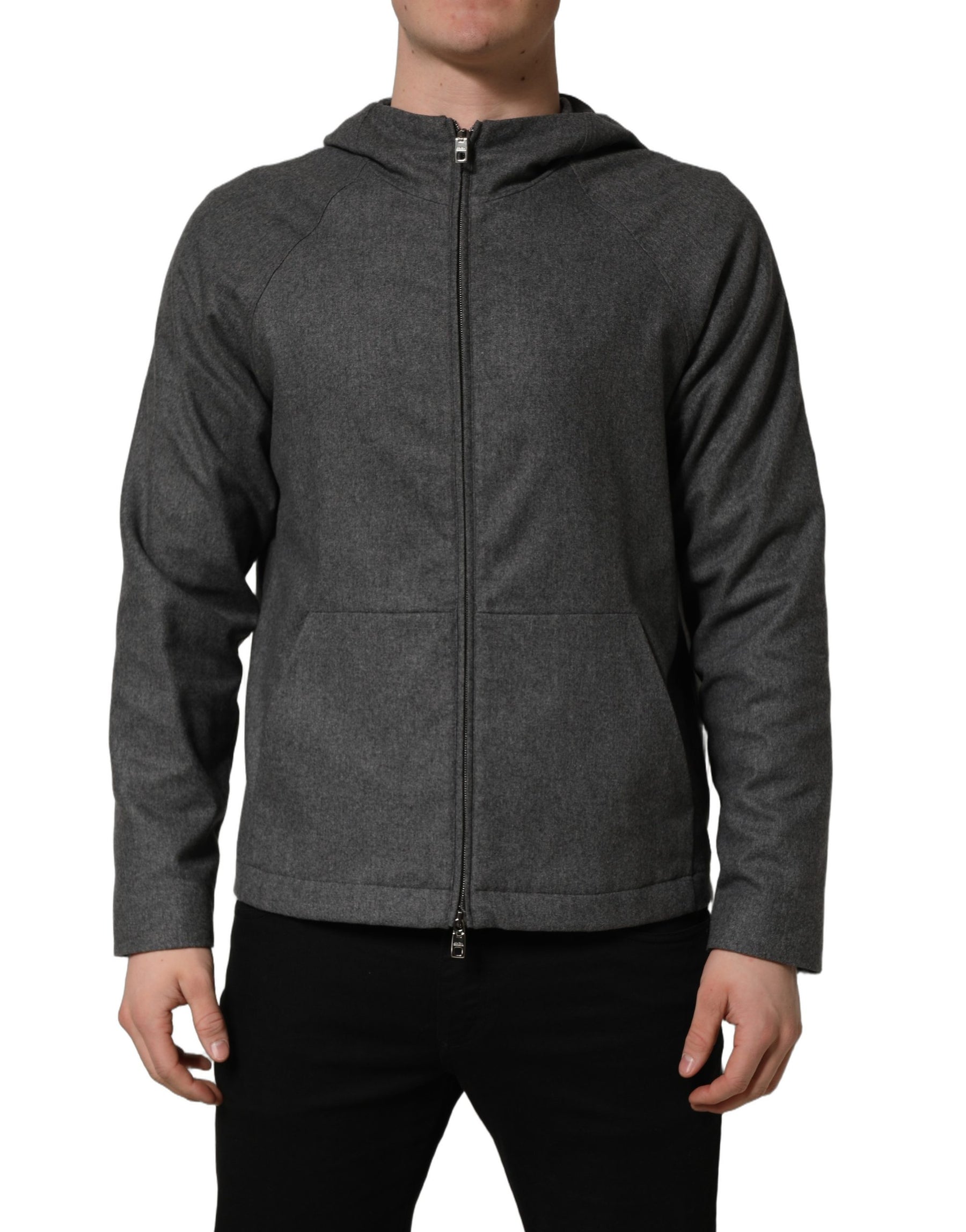 Dolce & Gabbana Gray Cotton Men Hooded Full Zip Bomber Jacket | Regal Royce