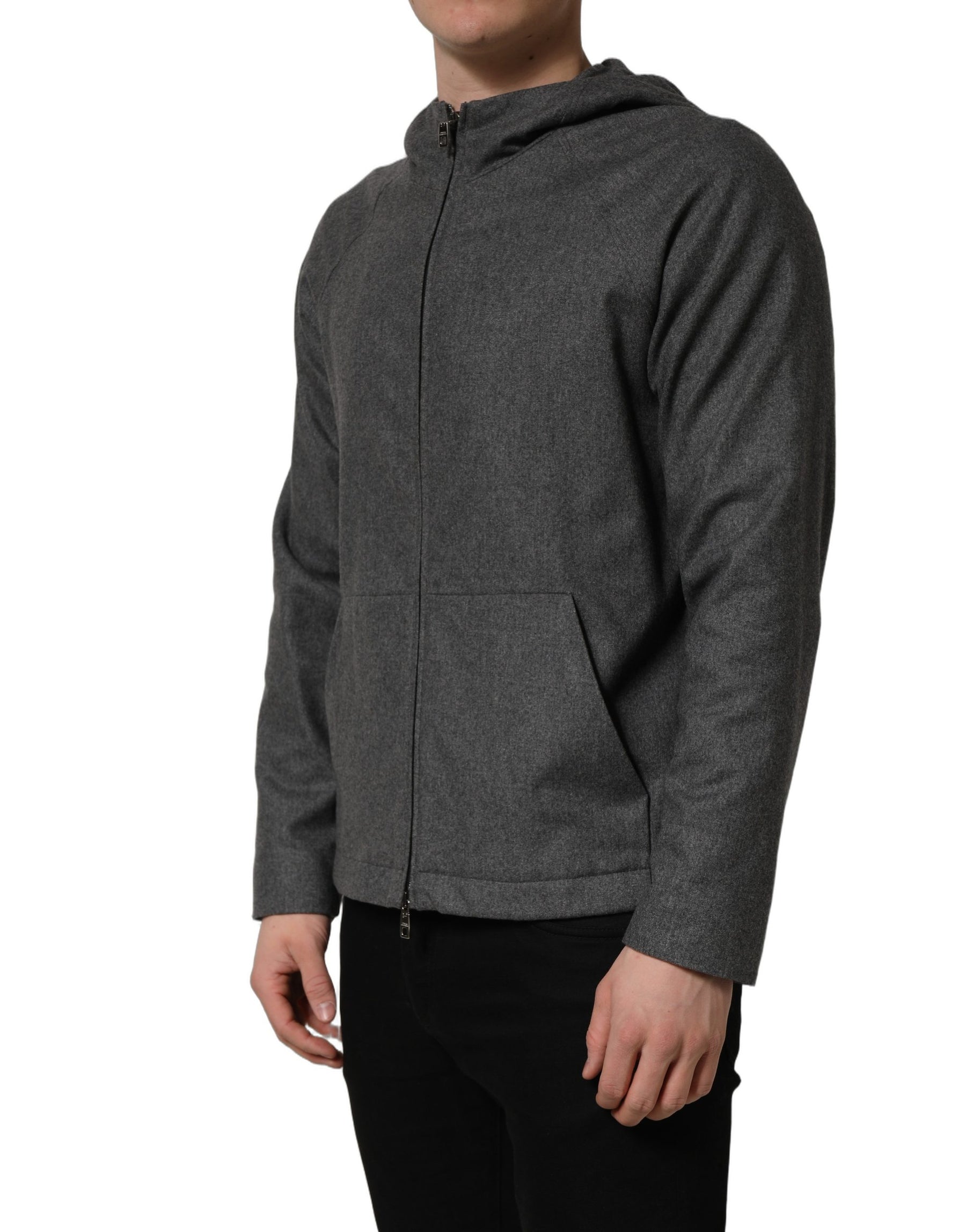 Dolce & Gabbana Gray Cotton Men Hooded Full Zip Bomber Jacket | Regal Royce