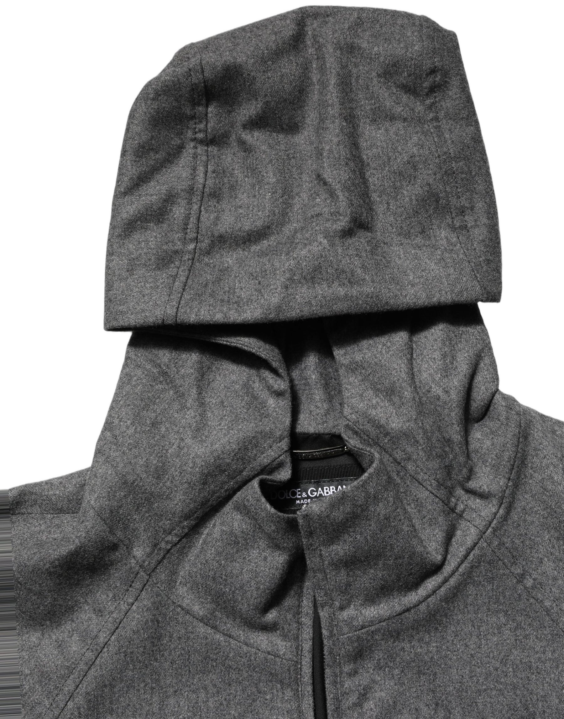 Dolce & Gabbana Gray Cotton Men Hooded Full Zip Bomber Jacket | Regal Royce
