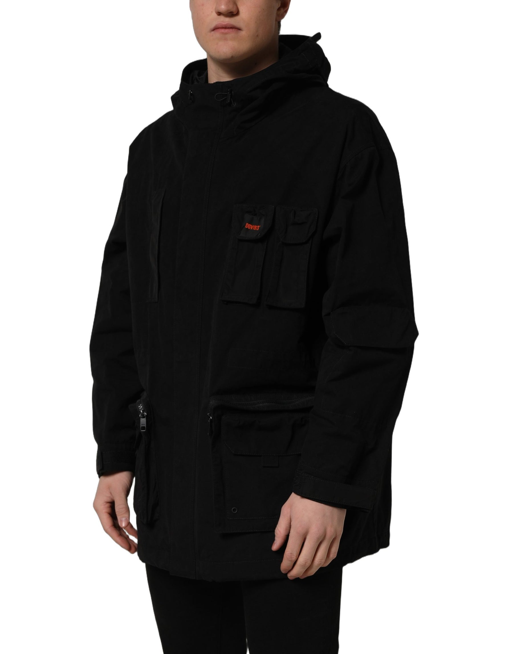 Dolce & Gabbana Black Nylon Men Hooded Windbreaker Jacket | Regal Royce