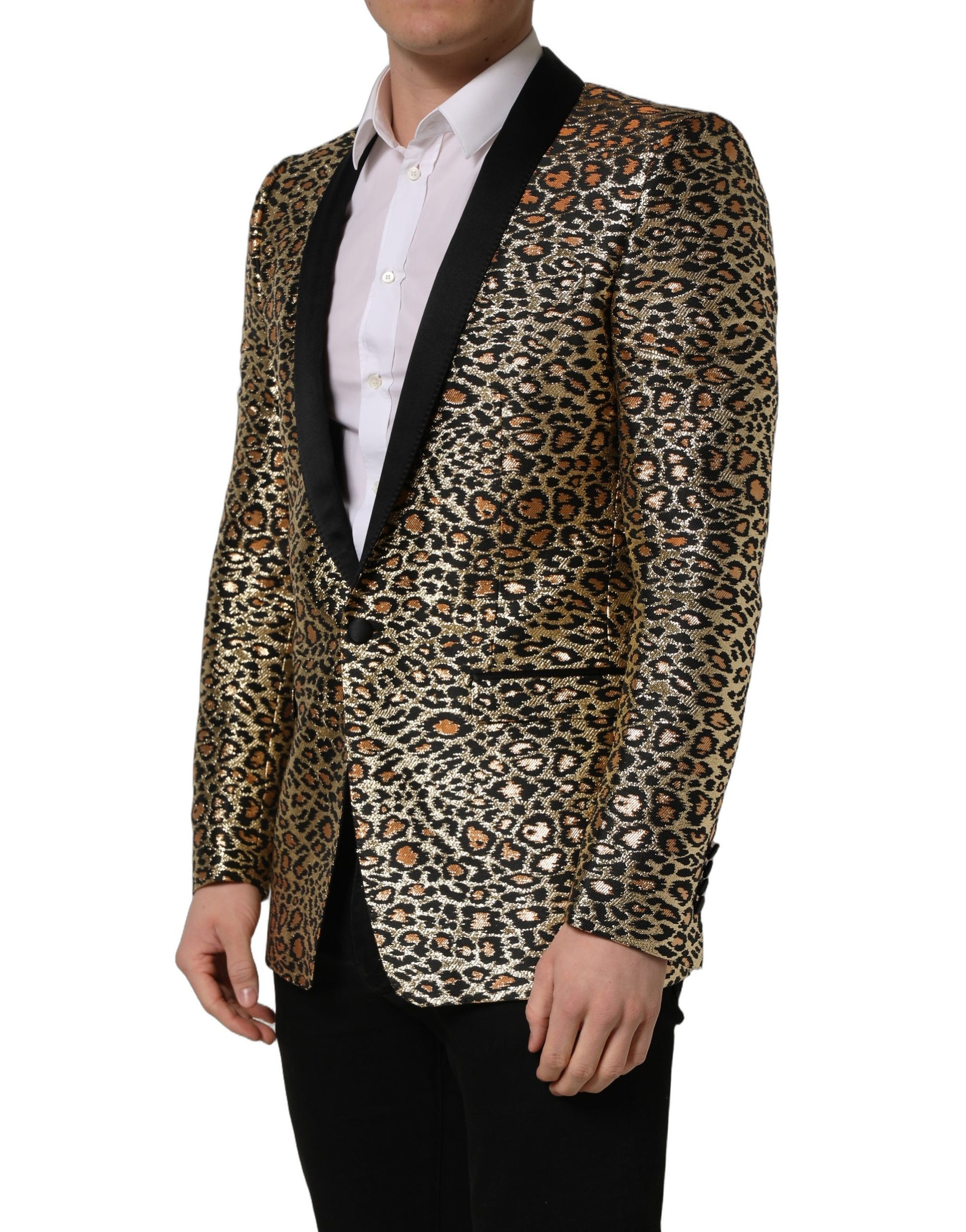 Dolce & Gabbana Gold Leopard Single Breasted Men Coat Jacket | Regal Royce
